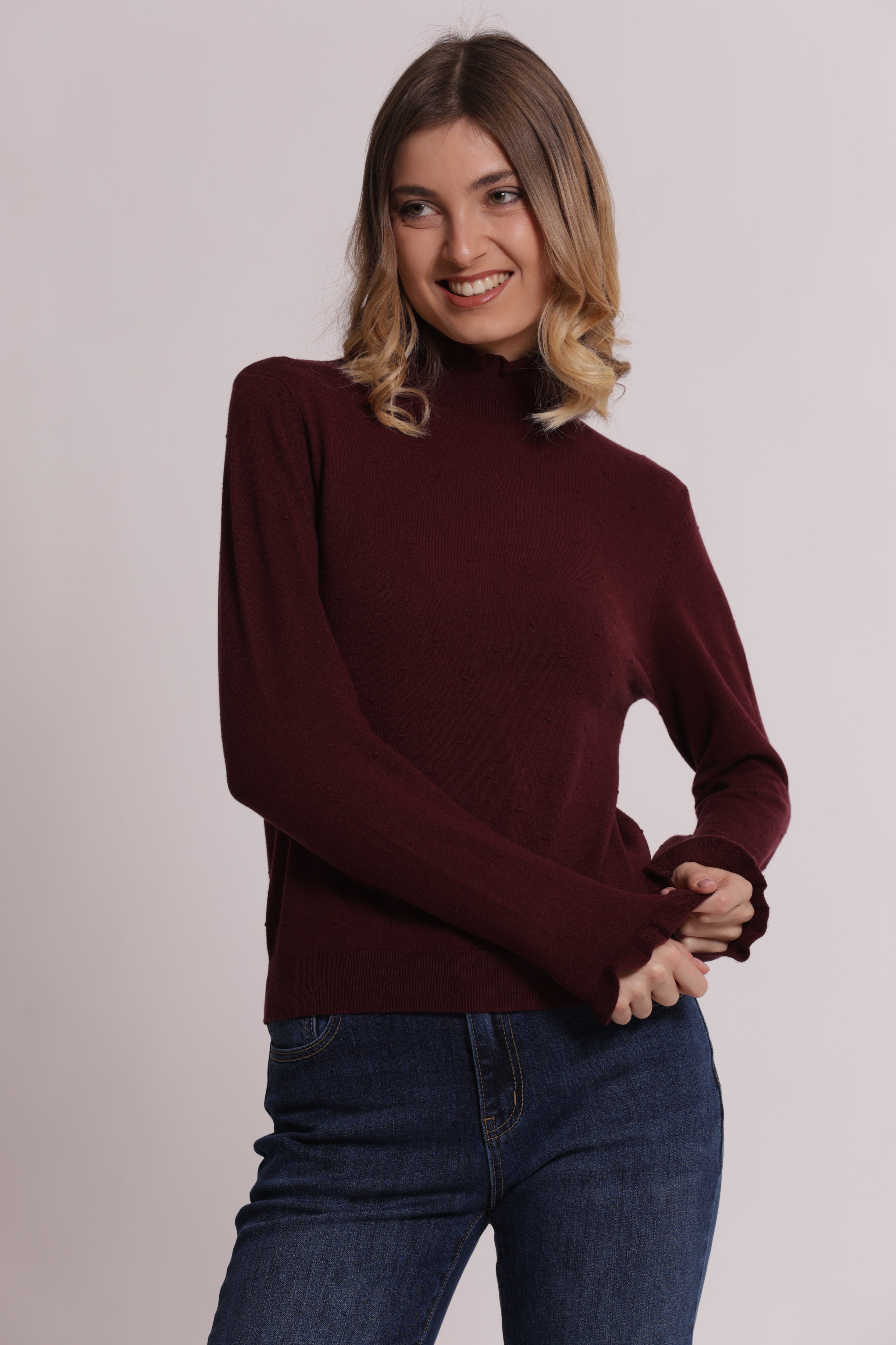 Mimi Mua Maglia Collo Alto Pois maglia nero aderente