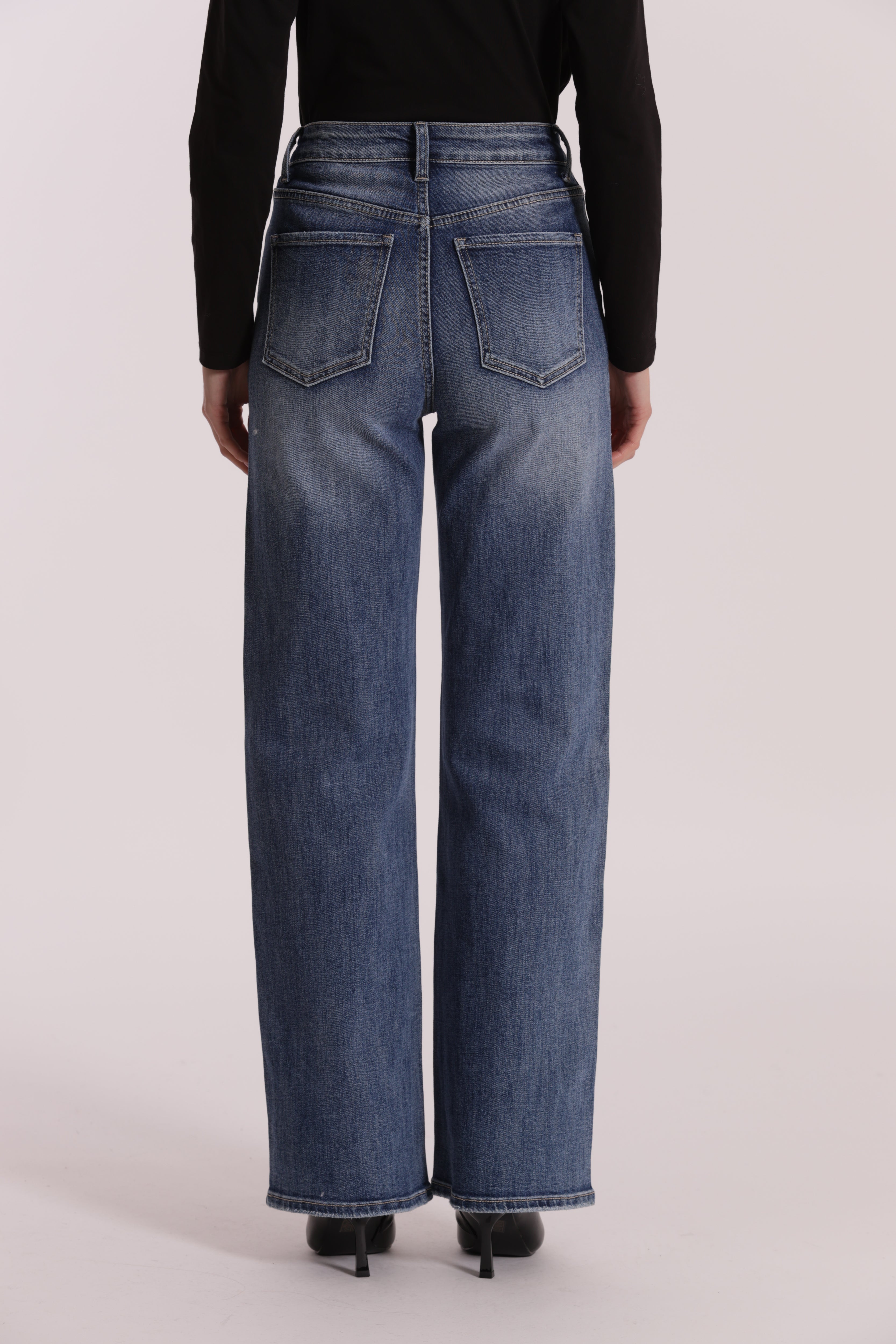 Mimi Mua Jeans Wide Leg Strass Blu Medio
