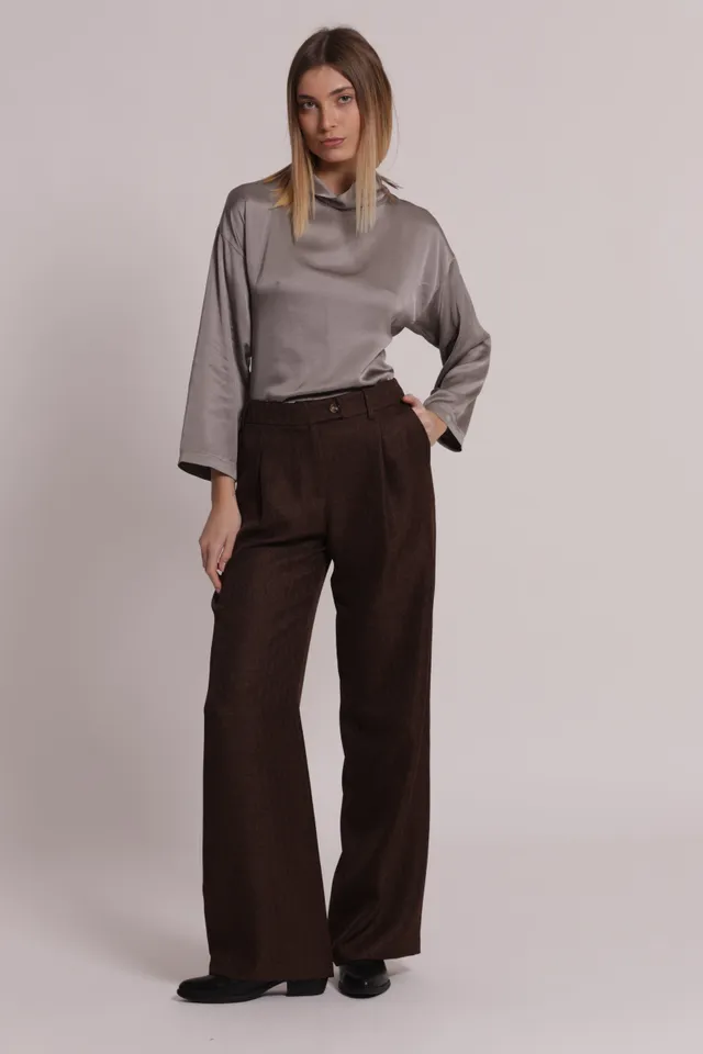 Mimi Mua Pantalone Palazzo Tweed Spigato Moro