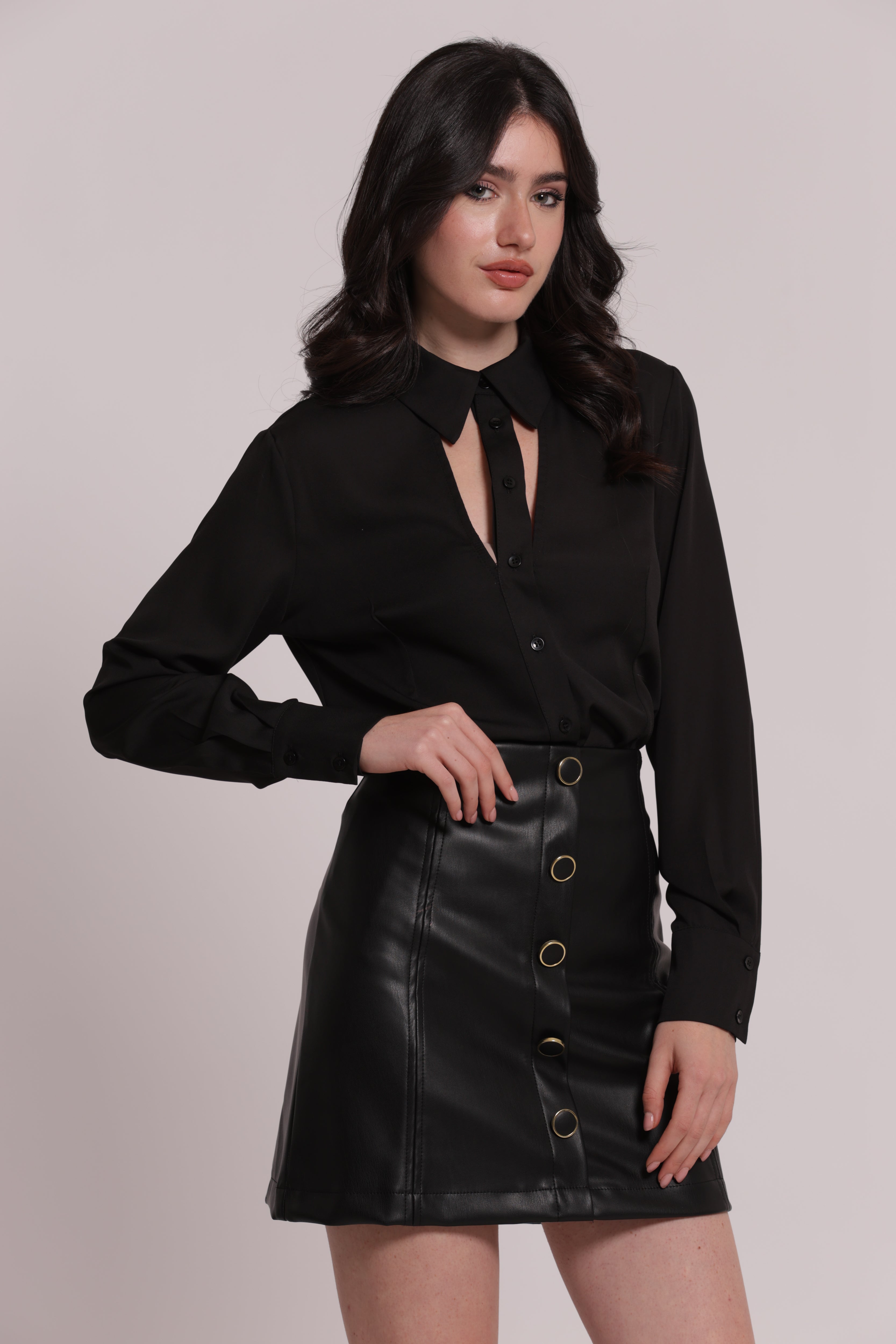 Mimi Mua Camicia Georgette Cut-Out Nera