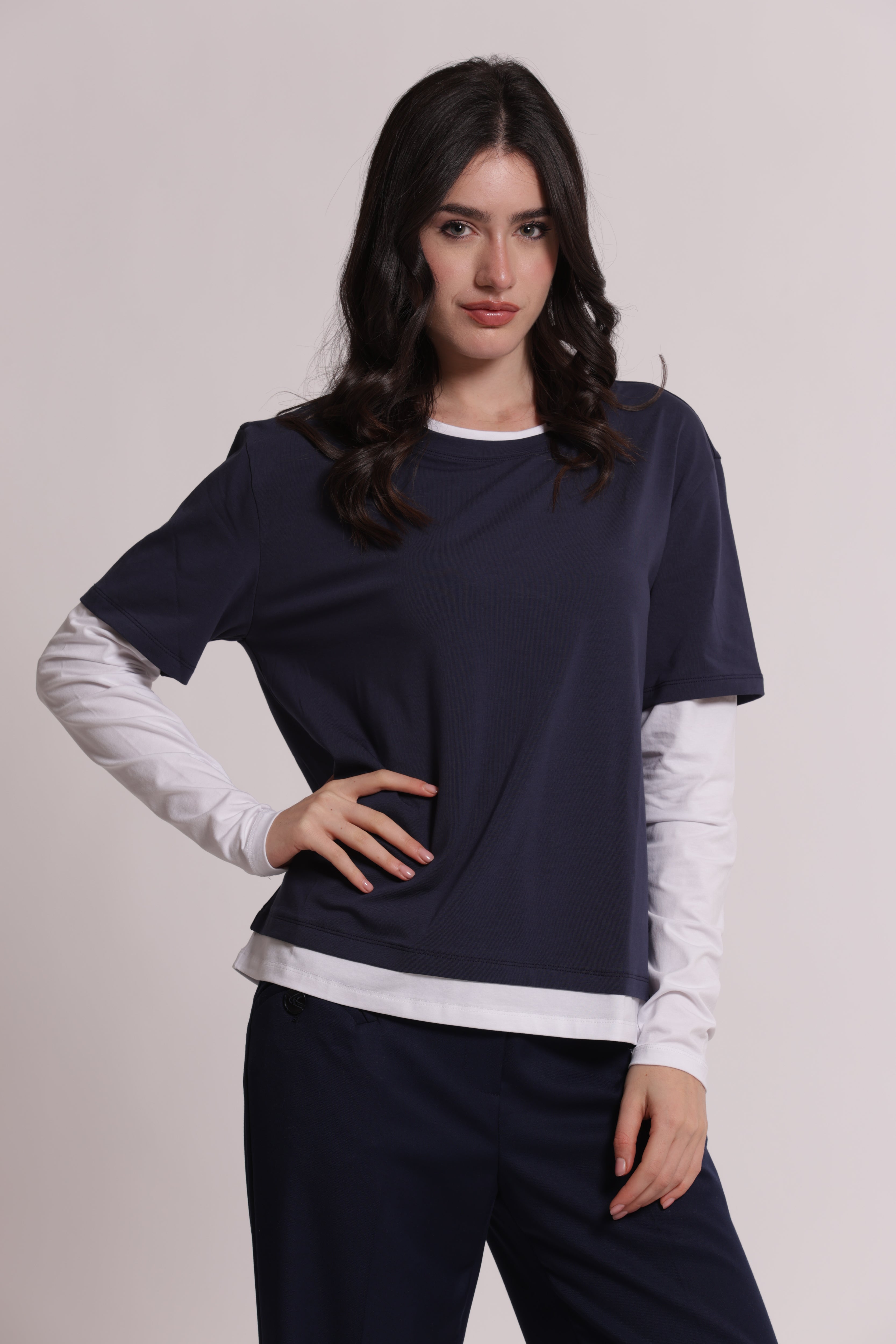 Mimi Mua T-Shirt Doppia Maniche Lunghe Nero Bianco
