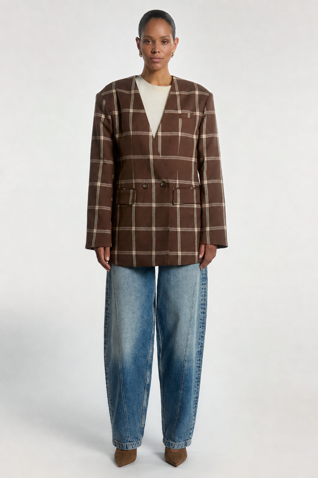 Aaiko Luray blazer quadri marrone Dark Mocha