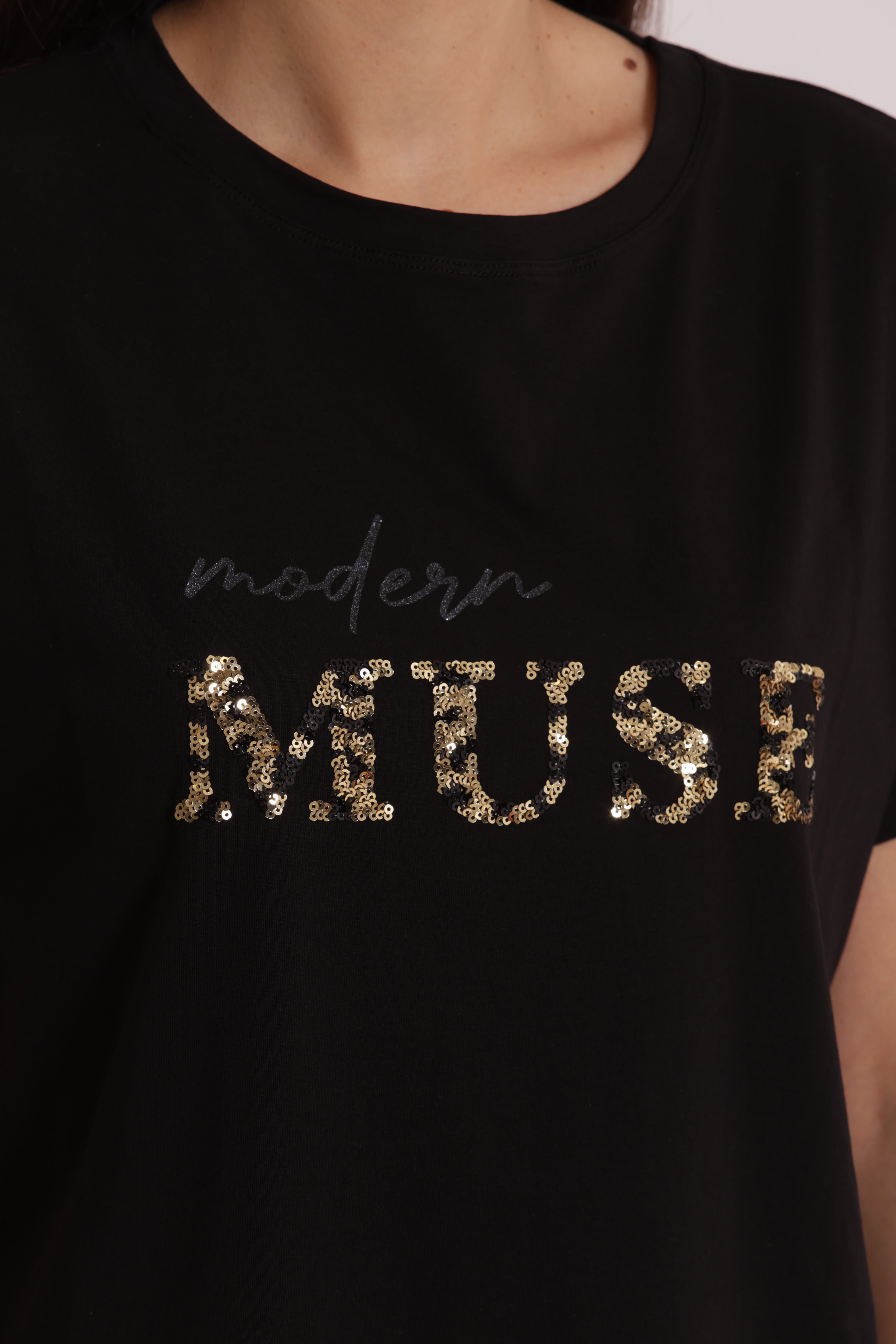 Mimi Mua T-Shirt Modern Muse con Paillettes Bianco