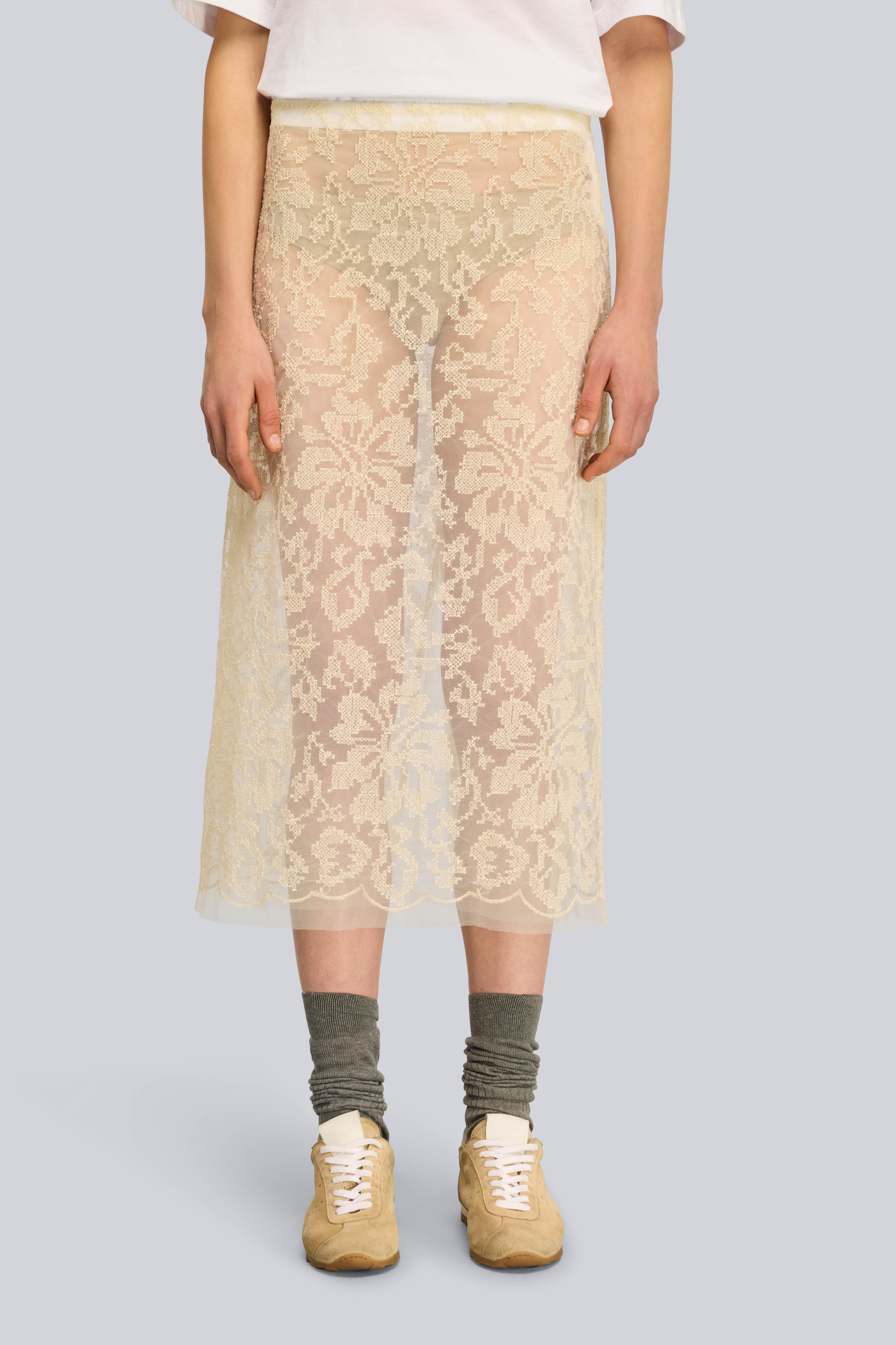 Semicouture Quiana gonna tulle burro punto croce midi