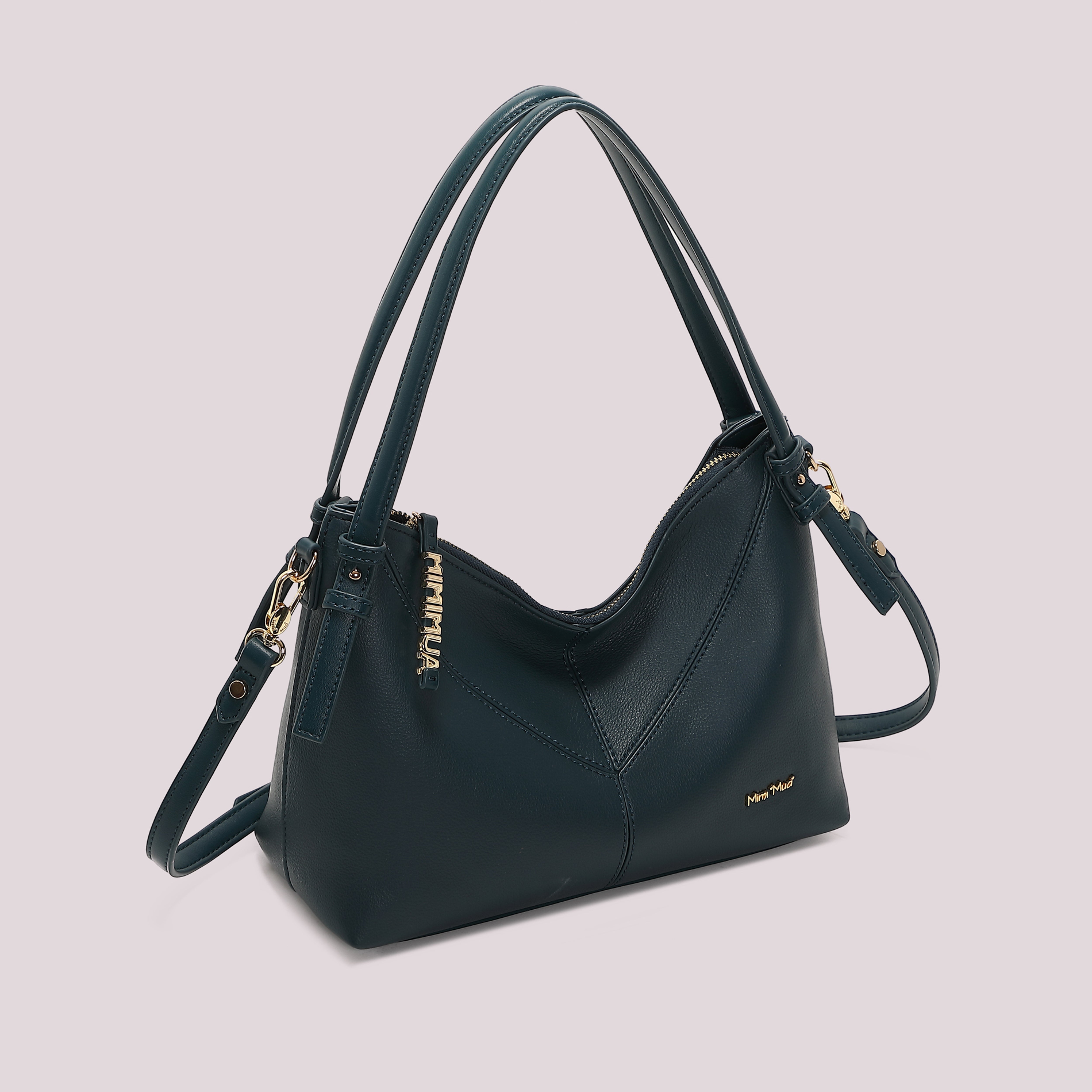 Mimi Mua borsa a spalla zip lettere nera 29 cm