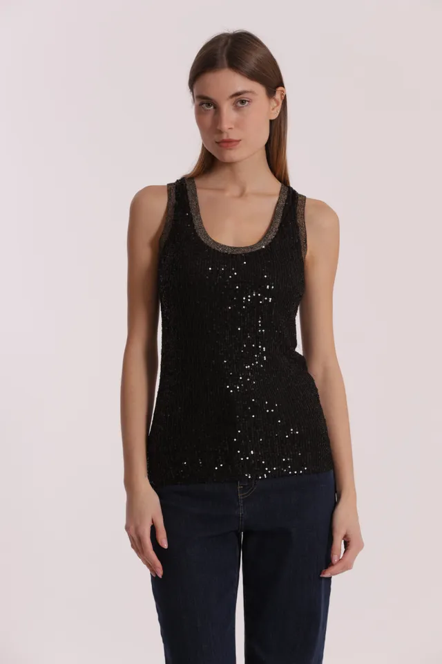 Mimi Mua Top di Paillettes nero serale