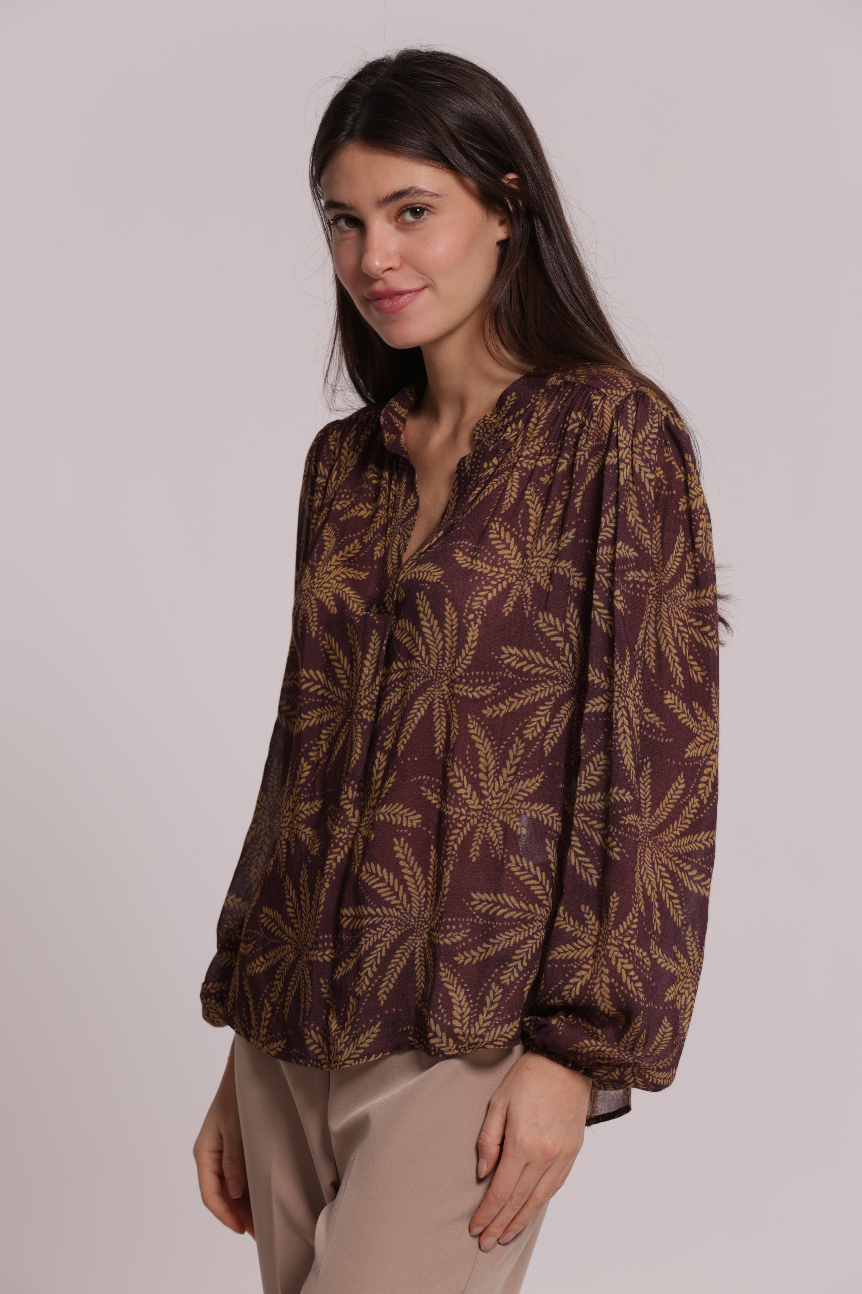 Mimi Mua Blusa Scollo V Garza Viscosa Fantasia