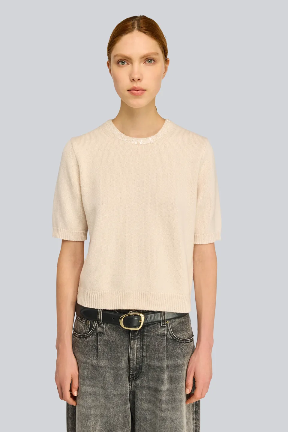Semicouture Kate maglia misto cashmere maniche corte nera