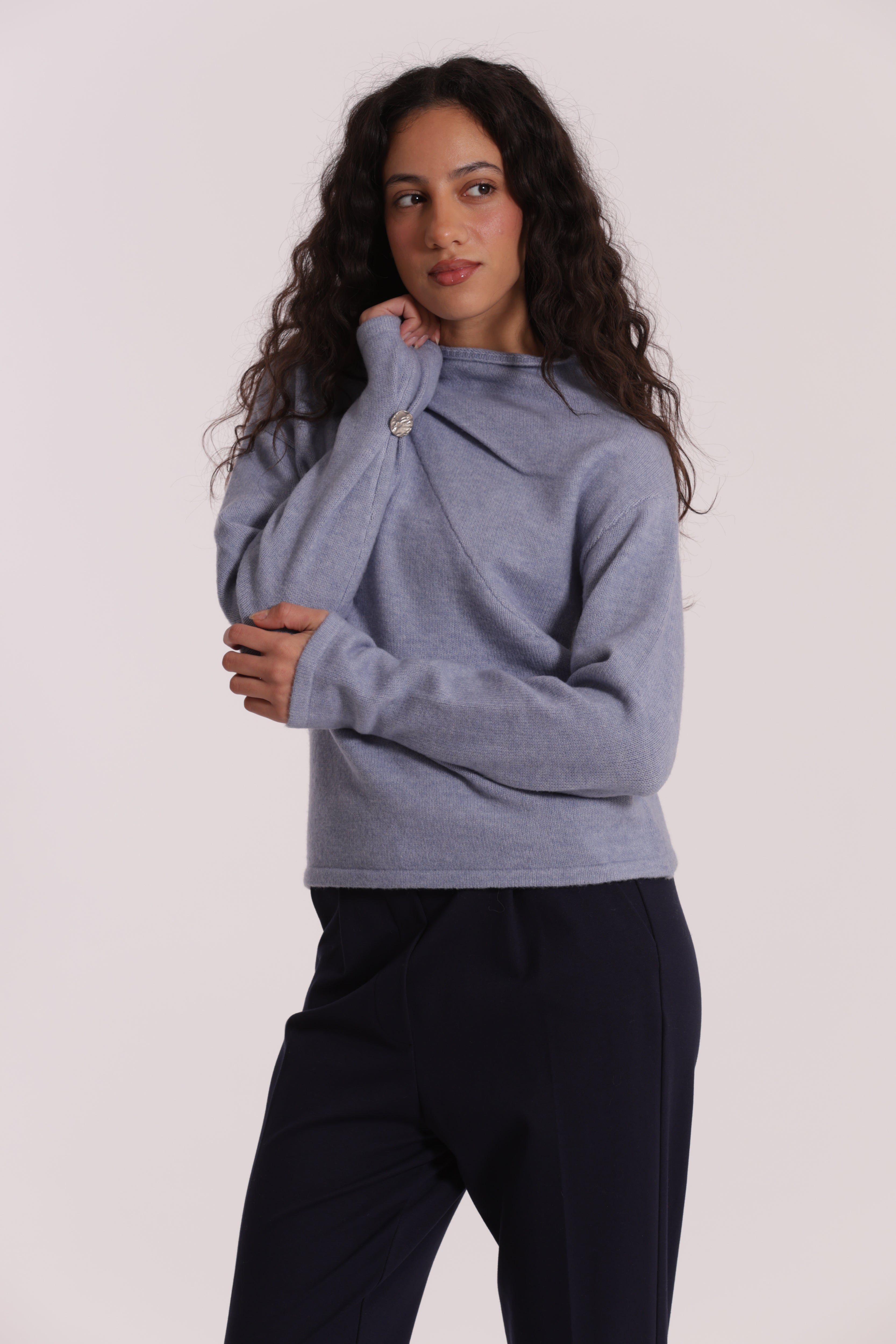 Mimi Mua Maglia Bottoni Spalla Panna Misto Lana
