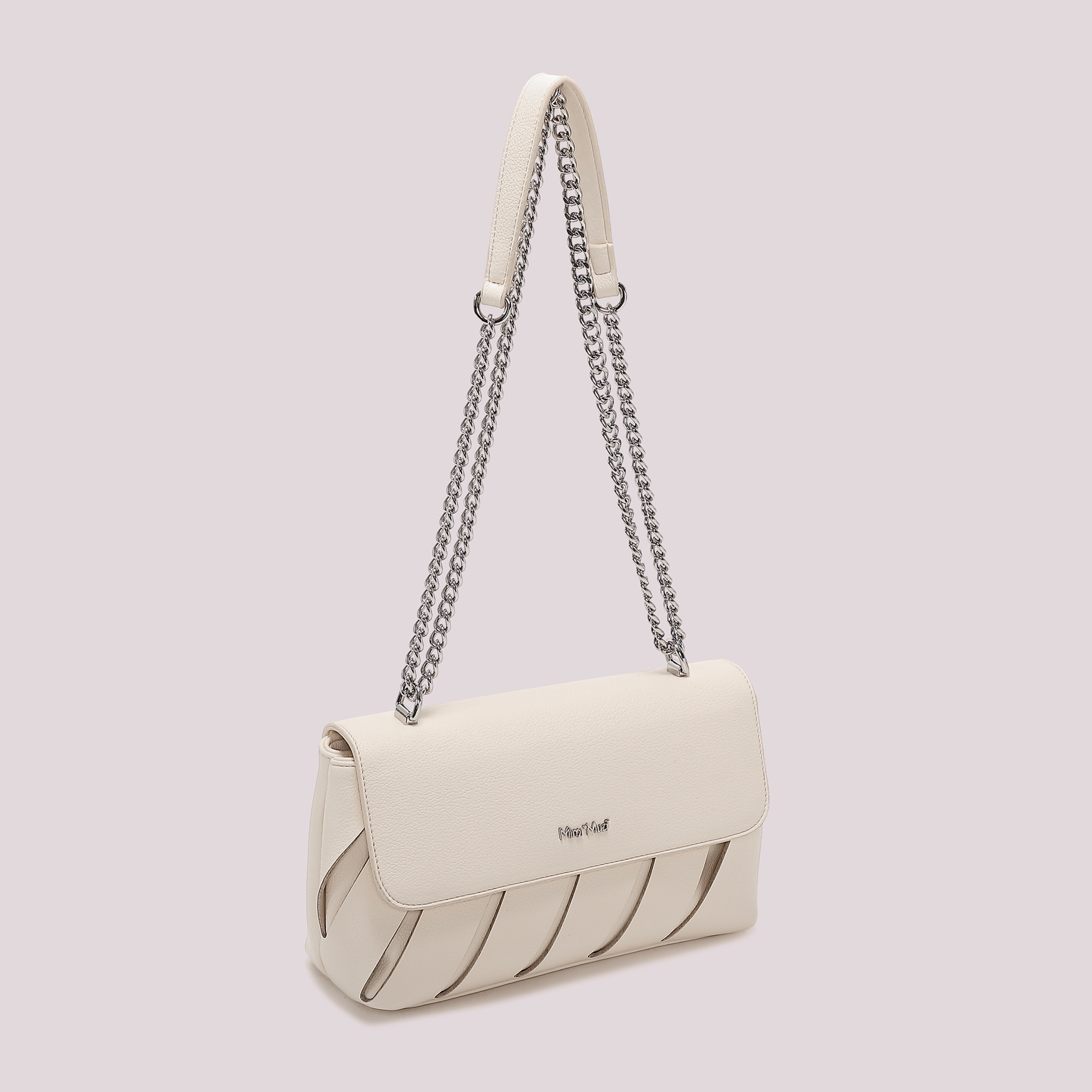 Mimi Mua Borsa Tracolla Tagli Diagonali Panna Ecopelle