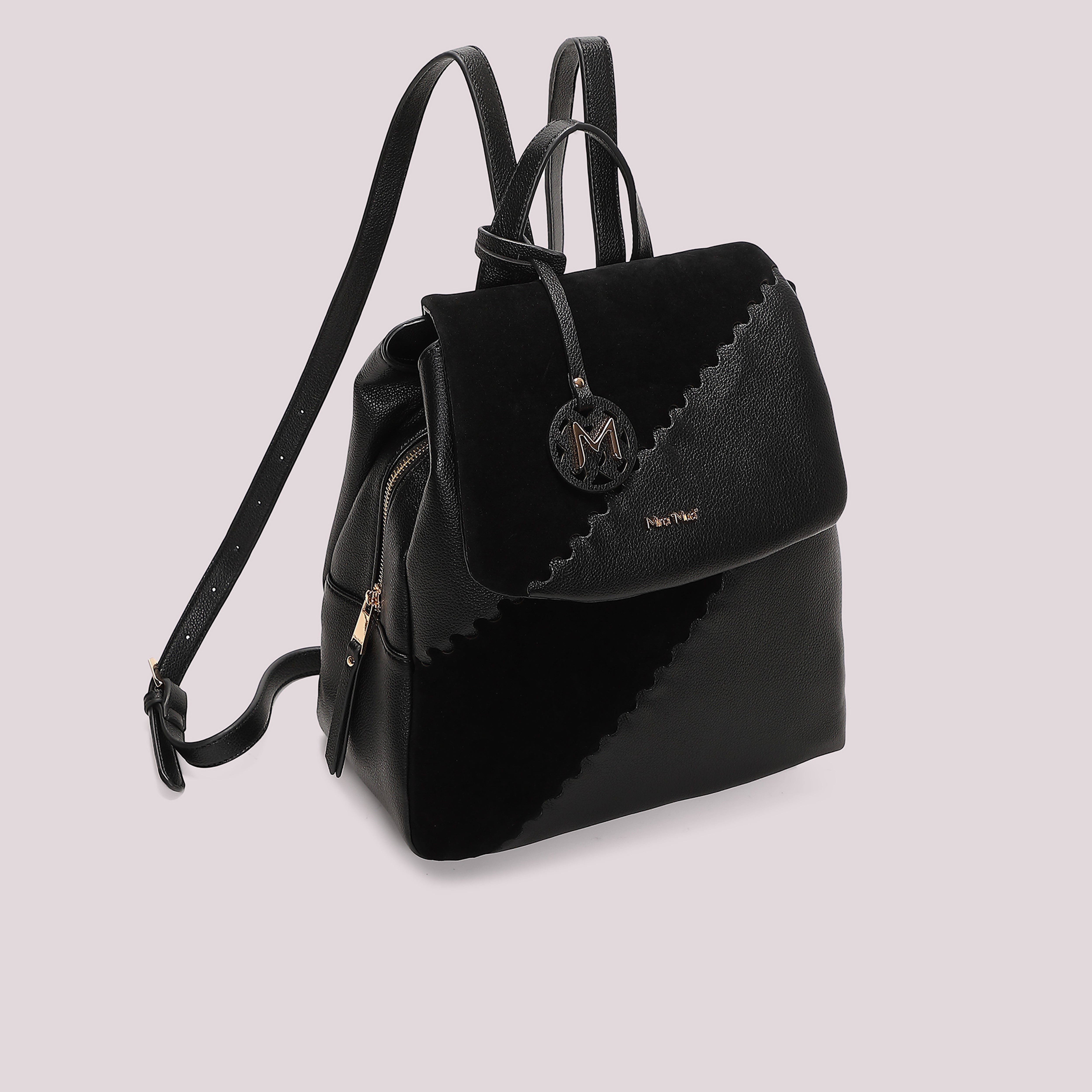 Mimi Mua Zaino Patch Diagonale Effetto Camoscio Nero