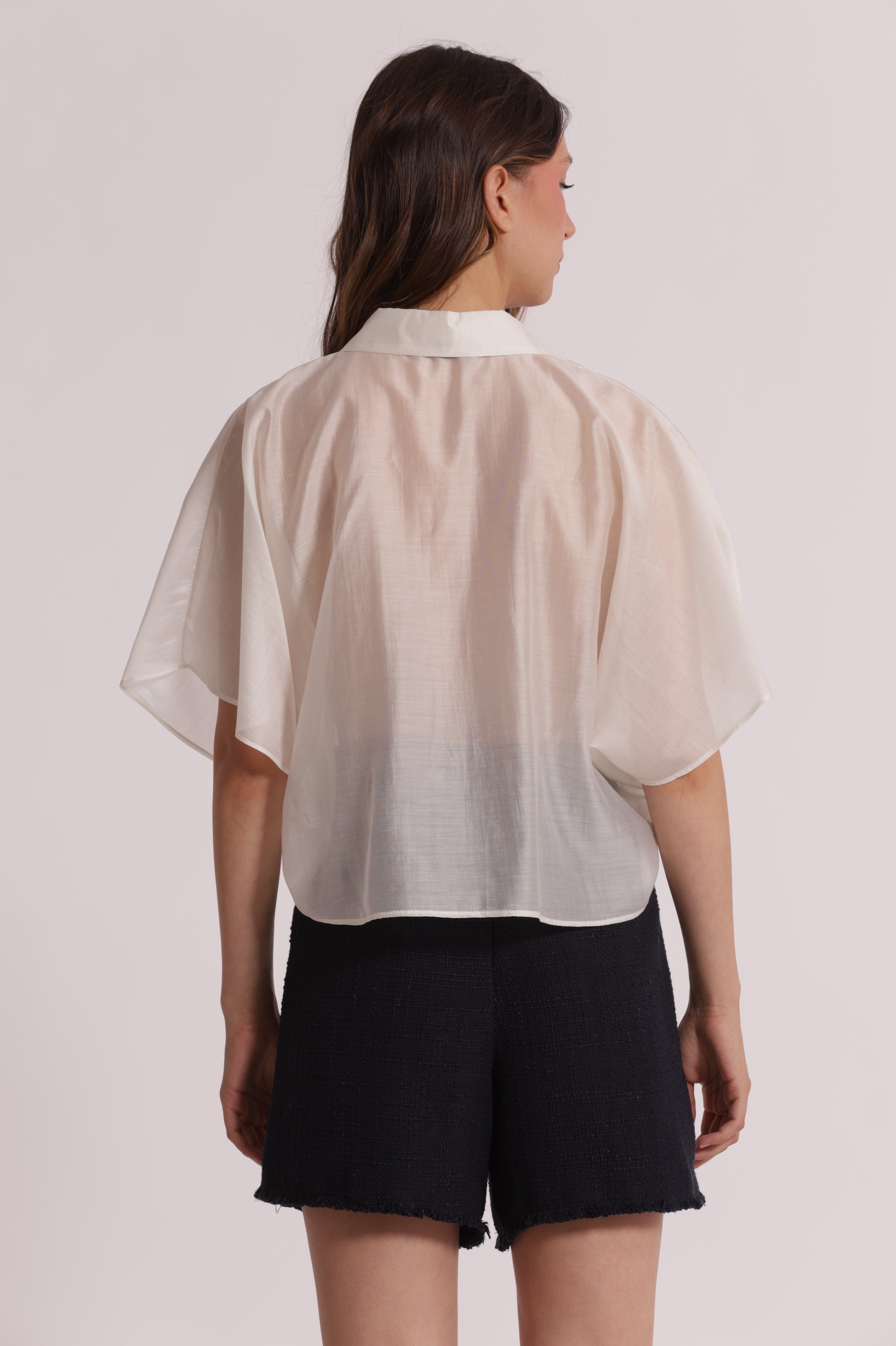Mimi Mua Camicia Cropped Leggera Camicia Bianca Lyocell