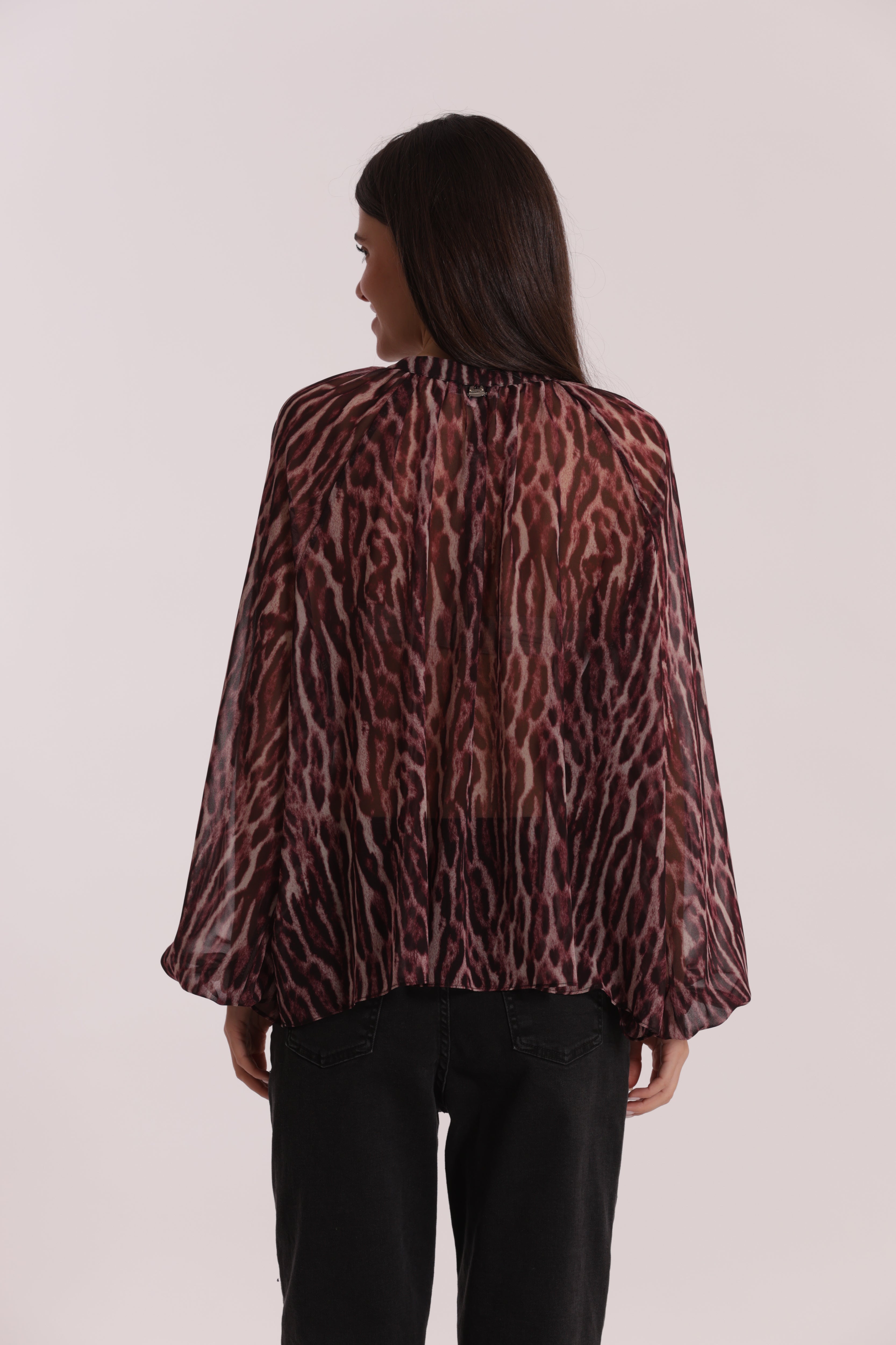 Mimi Mua Camicia Over Animalier Burgundy