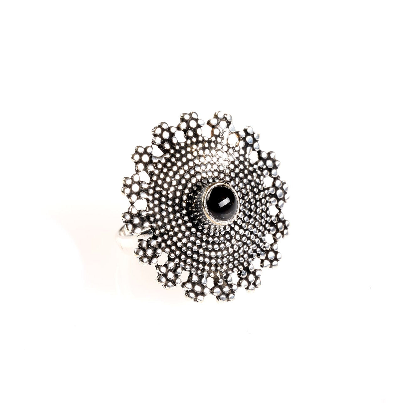 On Earth Mantra anello ottone onice regolabile