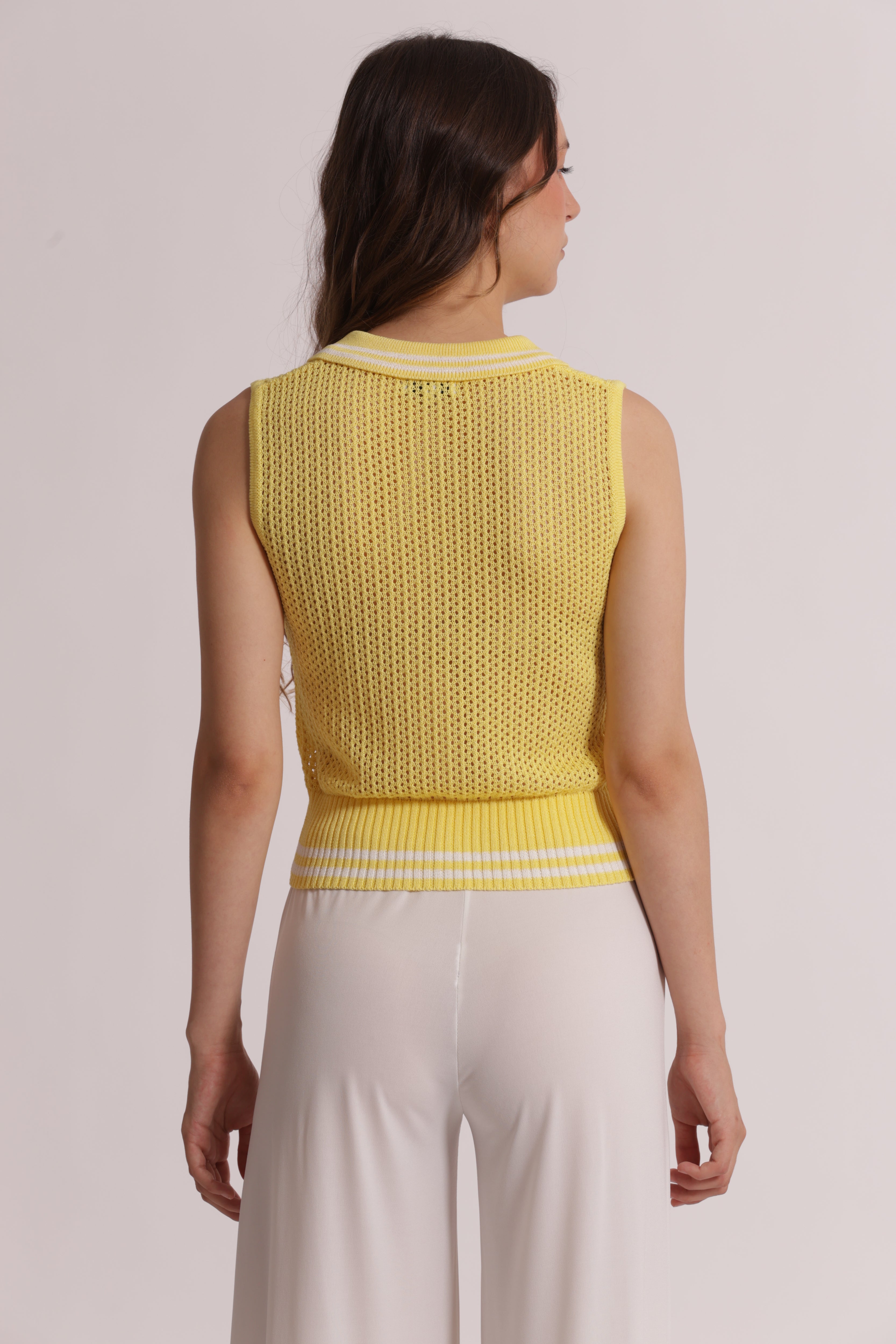 Mimi Mua Top Crochet Maglia Panna Traforata