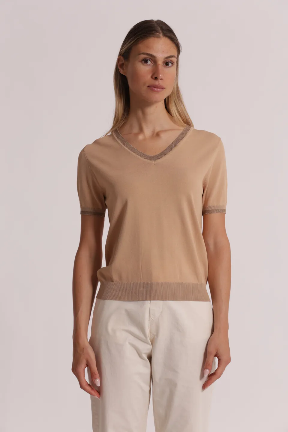 Mimi Mua Maglia Maniche Corte Lurex Panna