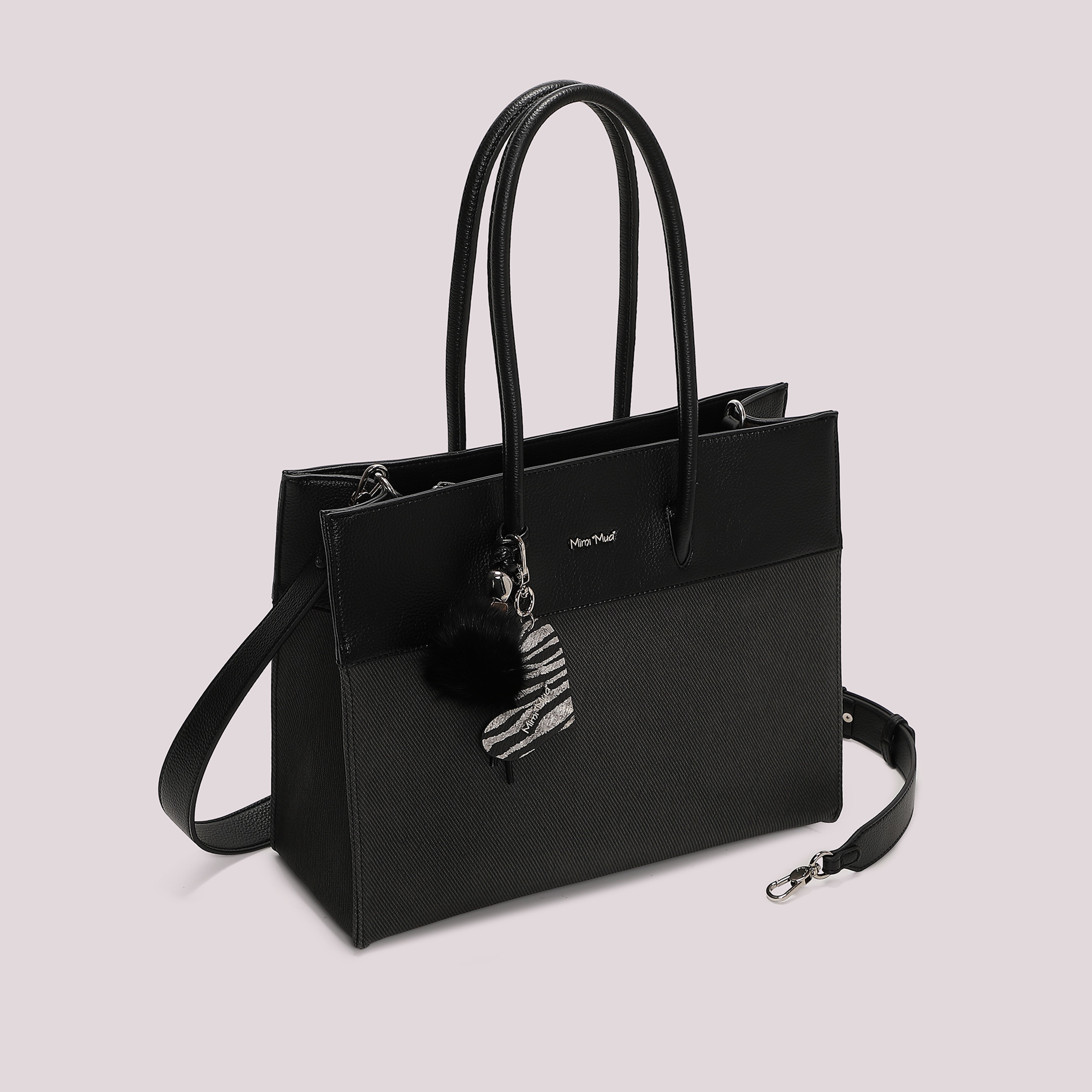Mimi Mua Tote Borsa Shopper Nera con Charm Cuore