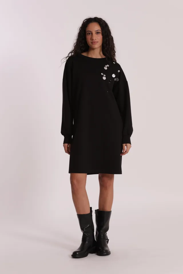 Mimi Mua Abito Corto Neoprene Paillettes Nero