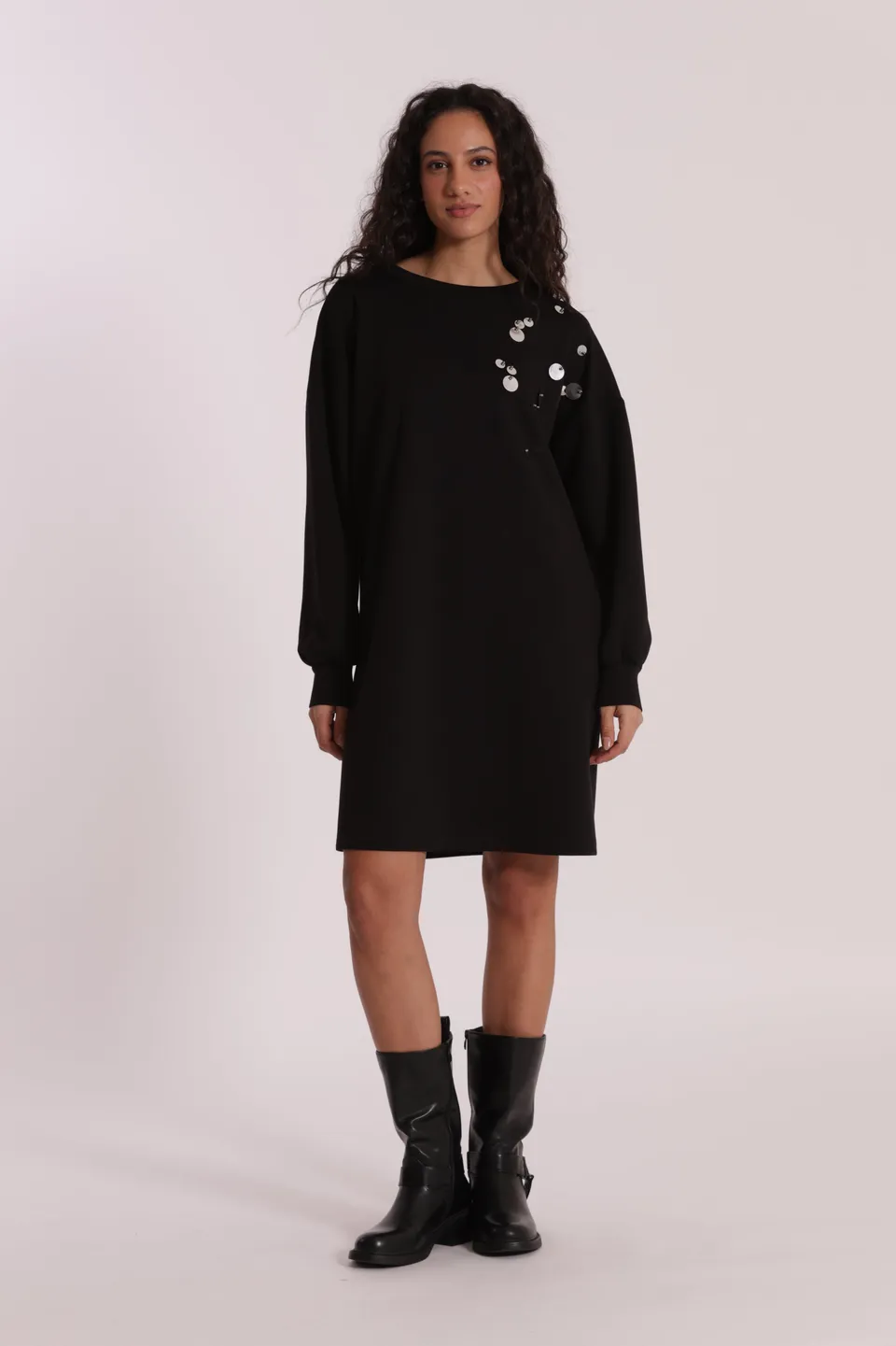 Mimi Mua Abito Corto Neoprene Paillettes Nero