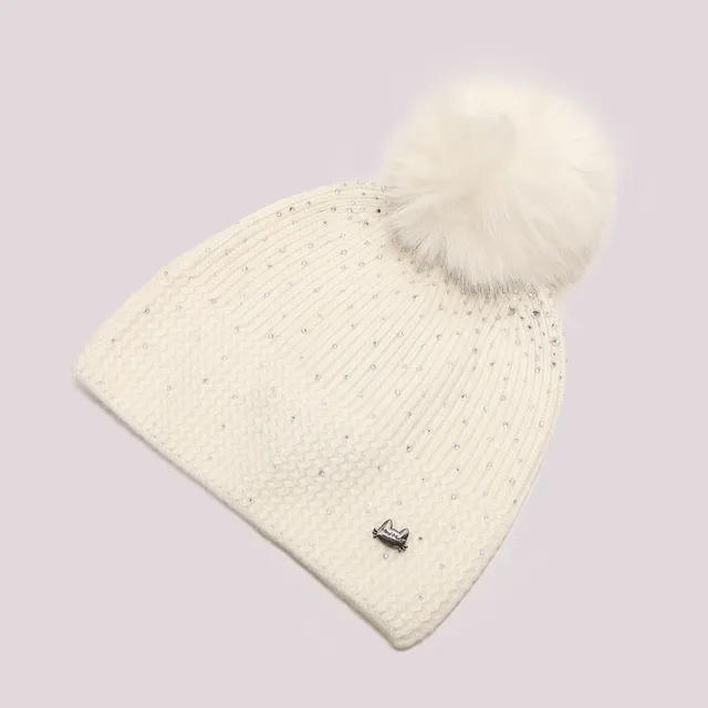 Mimi Mua Berretto Pioggia di Strass e Pon Pon cappello bianco