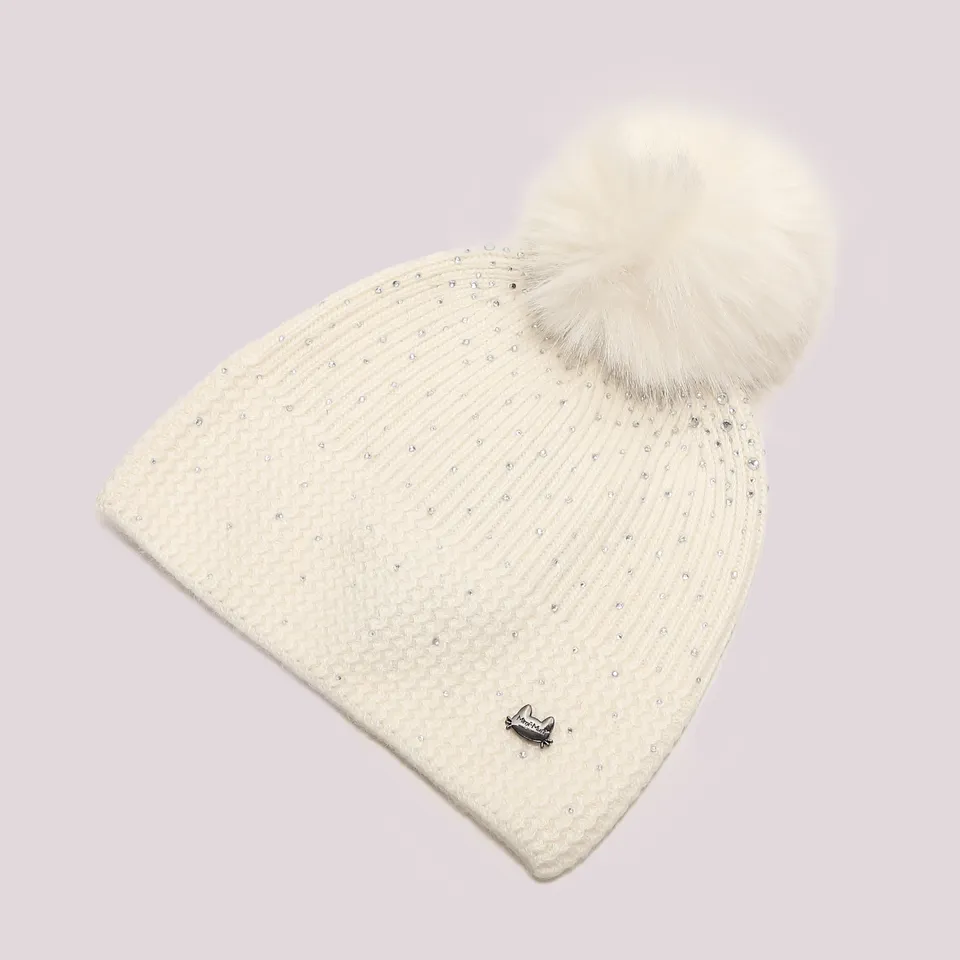 Mimi Mua Berretto Pioggia di Strass e Pon Pon cappello bianco