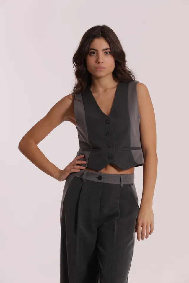 Mimi Mua Color Block gilet grigio chiaro bicolore