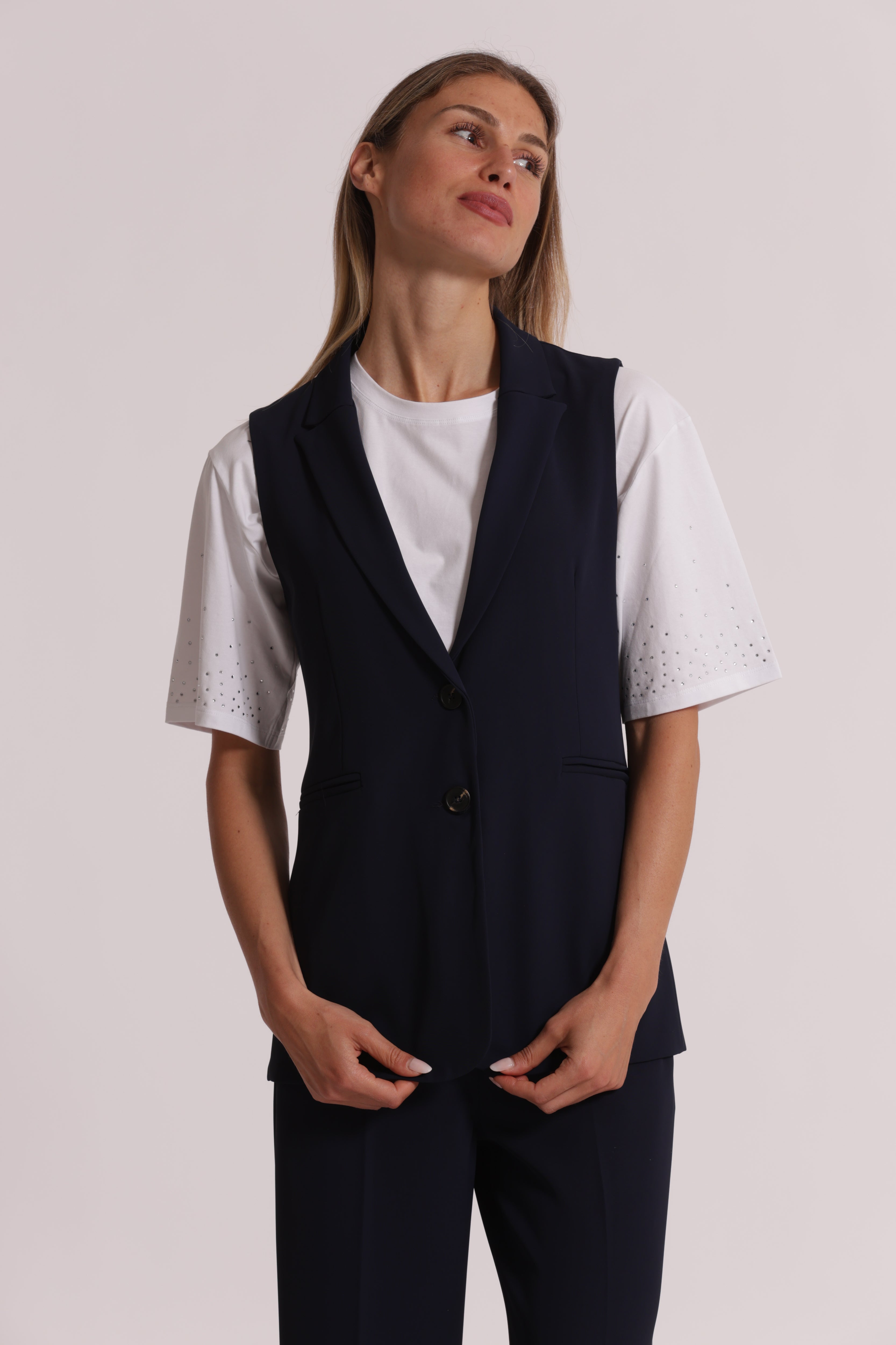 Mimi Mua Gilet Lungo Smanicato Blu