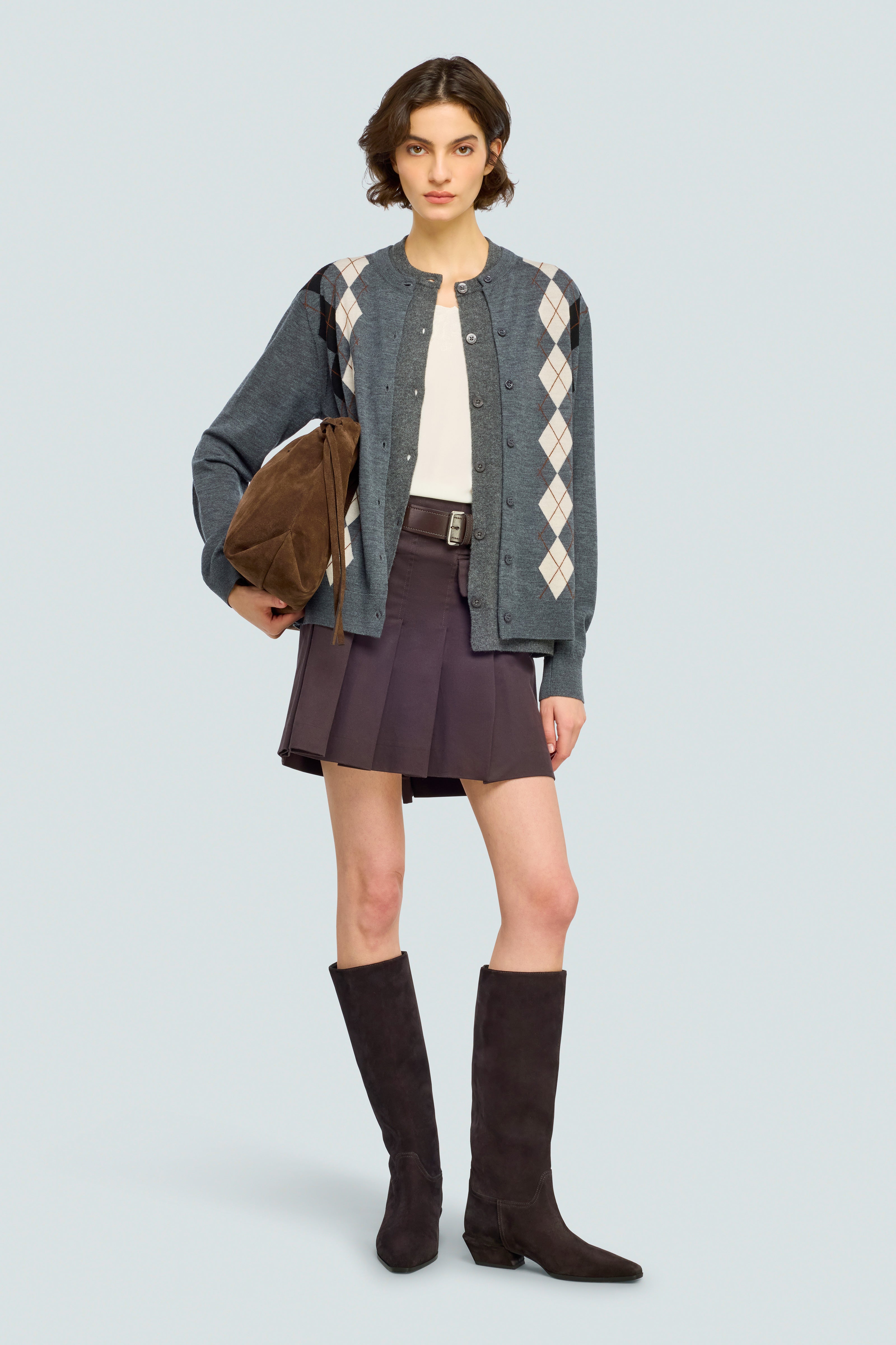 Semicouture Belle cardigan lana nero rombi bottoni