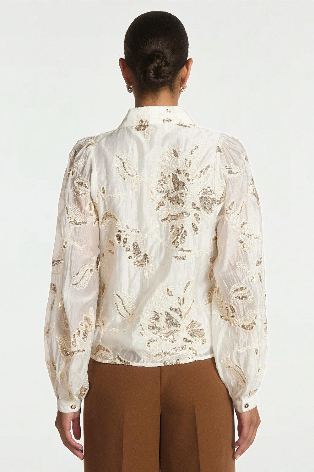 Aaiko Rose camicia crema con paillettes floreali