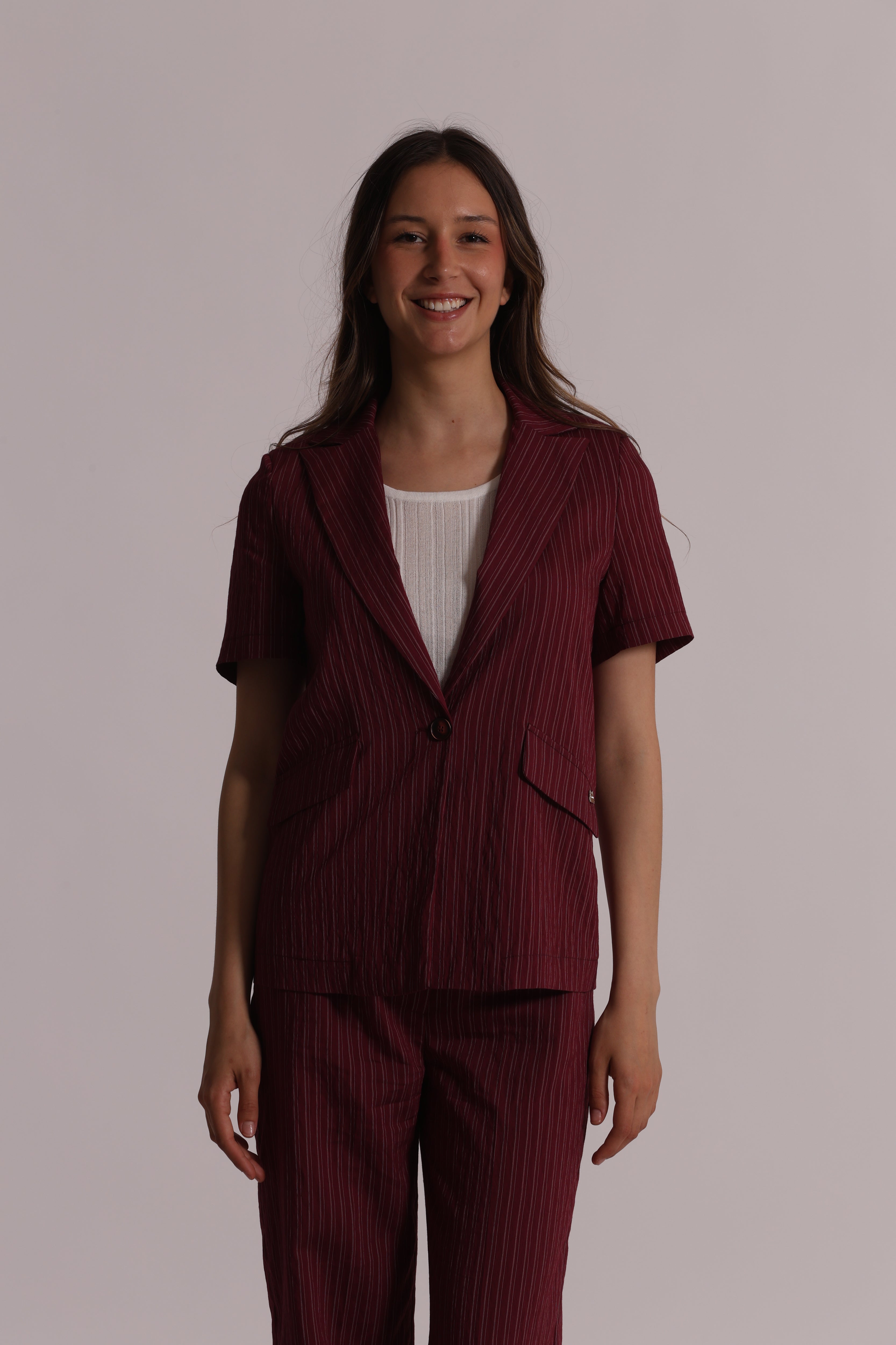 Mimi Mua Giacca Maniche Corte Righe Bordeaux
