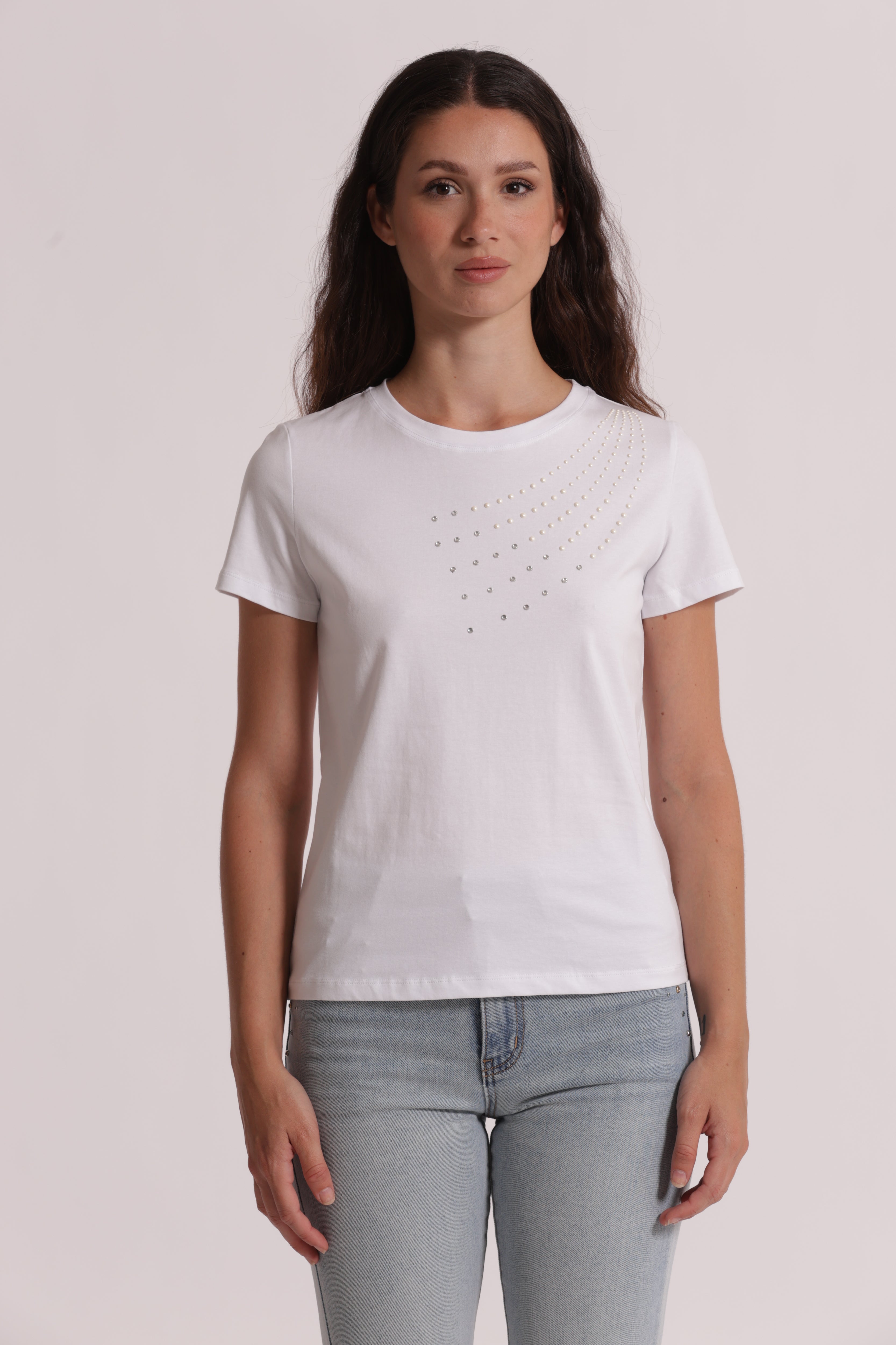 Mimi Mua T-shirt Mezze Maniche Borchie Frontali Bianco Cotone