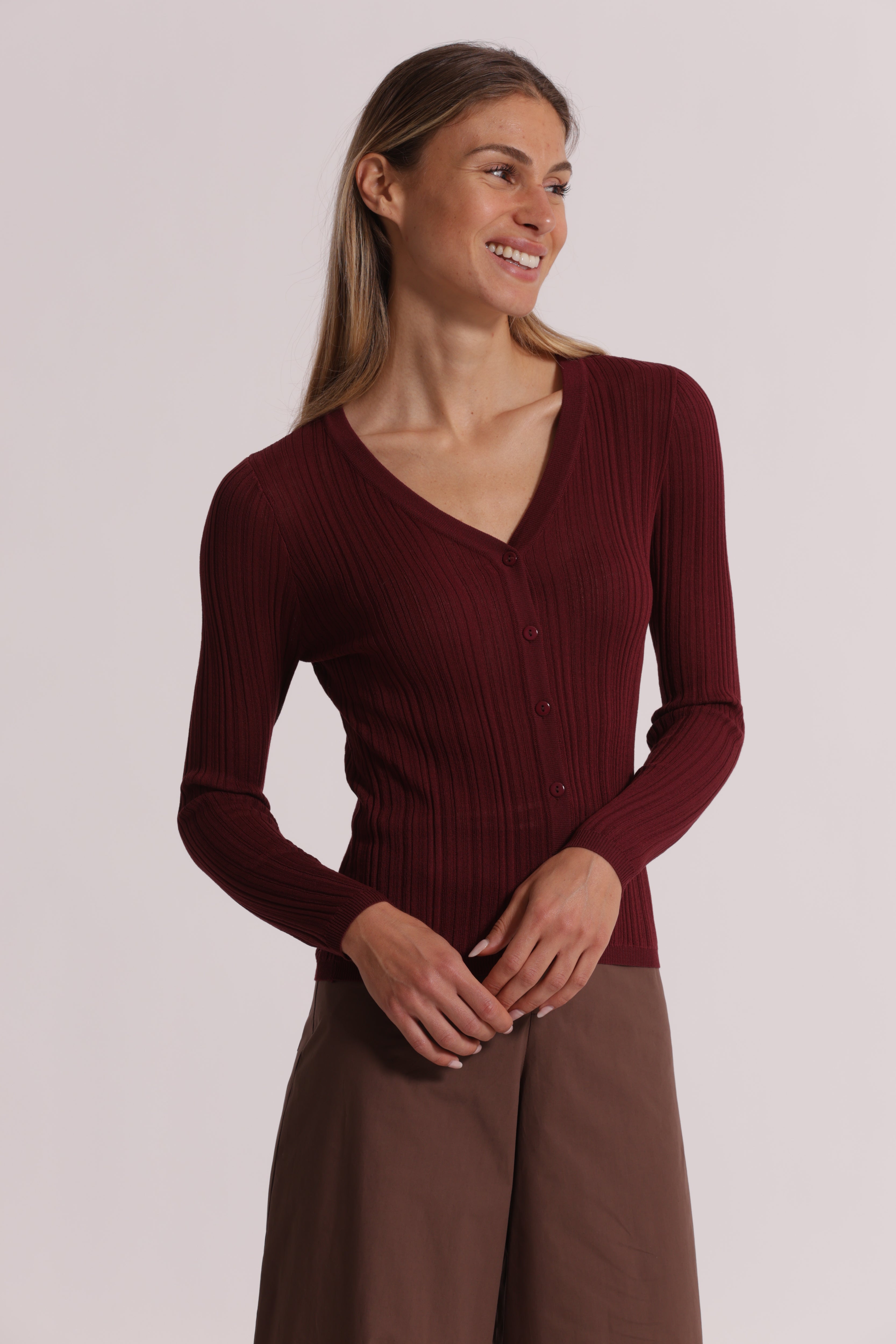 Mimi Mua Cardigan Costine Bottoni Panna