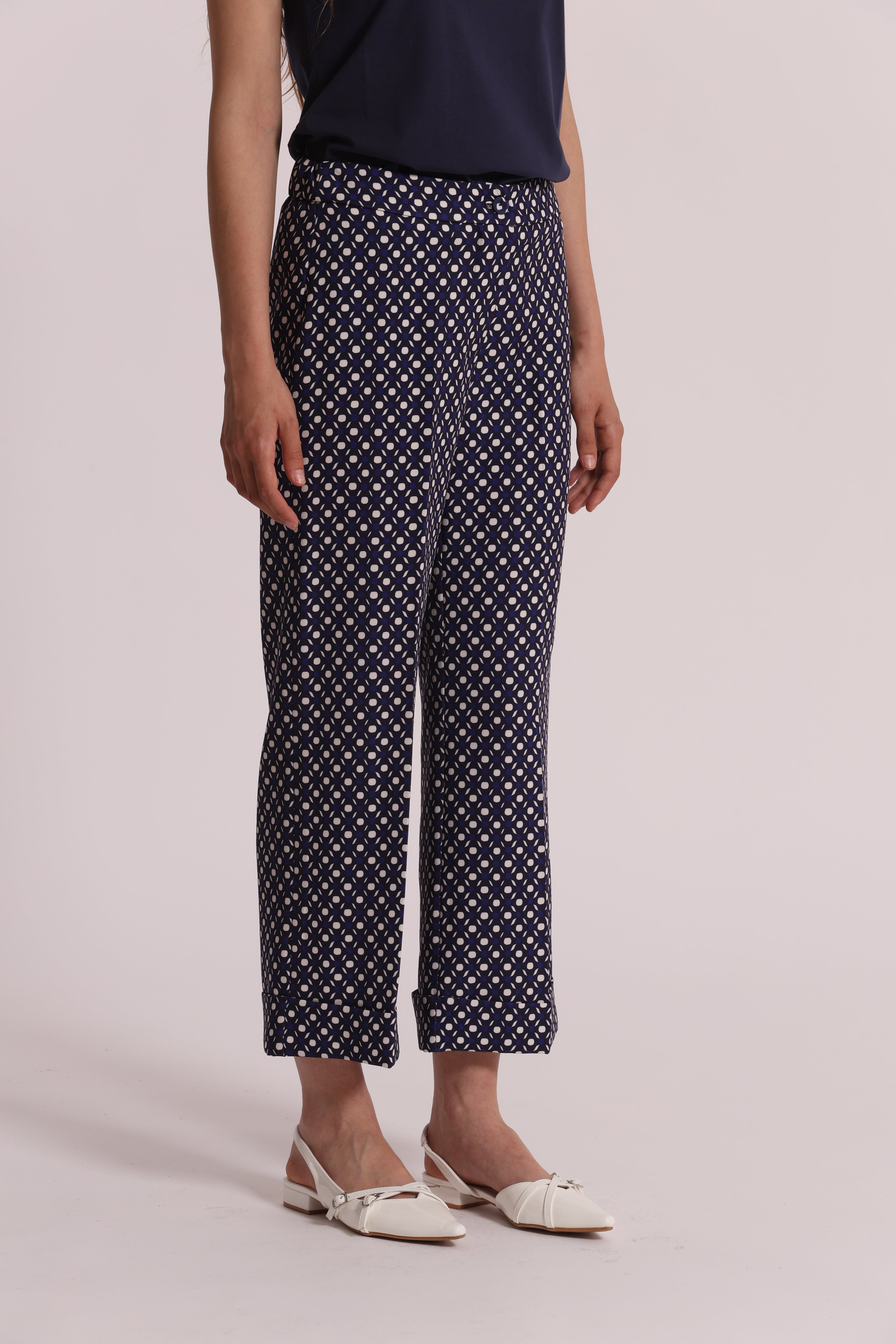 Mimi Mua pantalone blu fantasia geometrica leggero