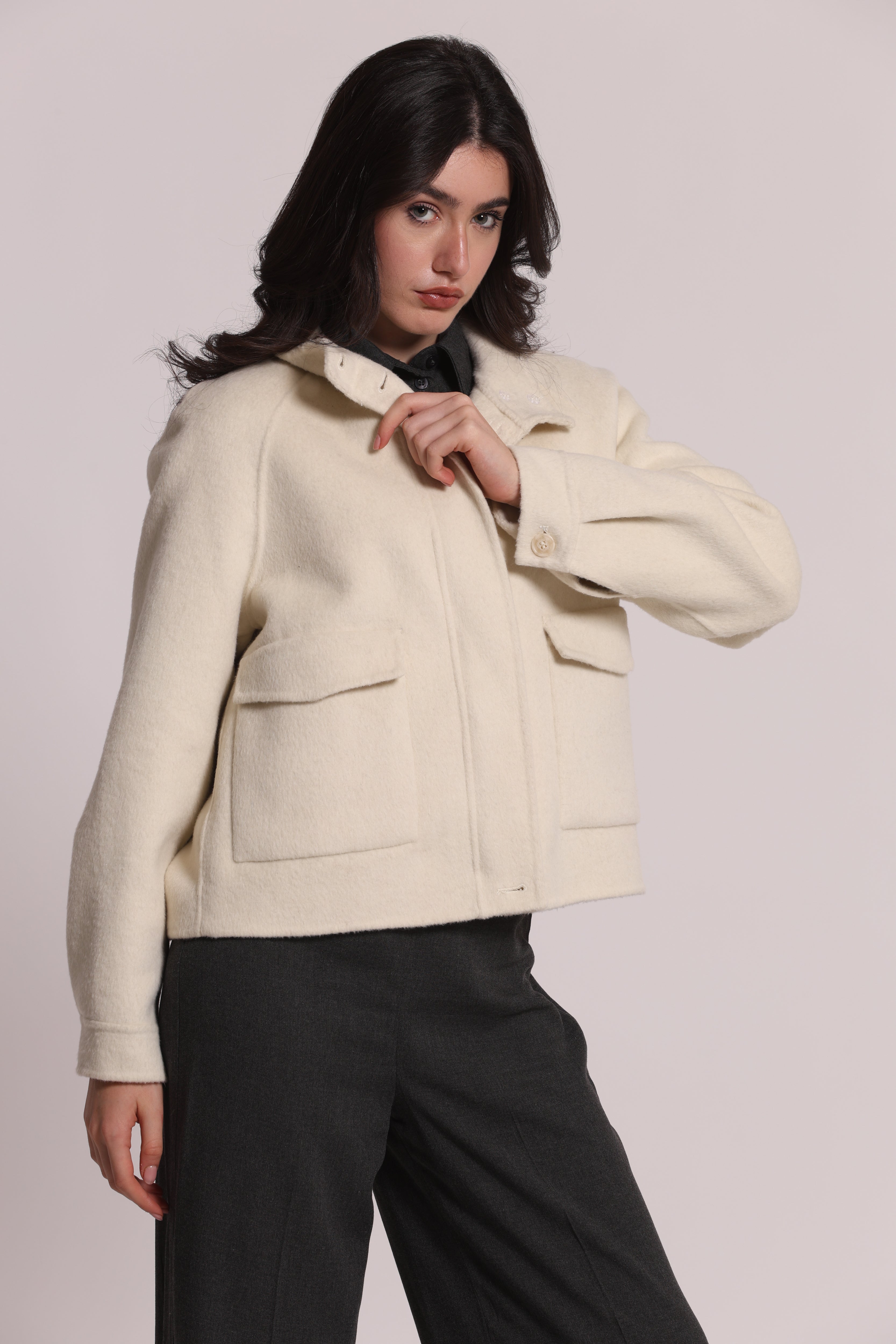 Mimi Mua Cappotto Corto cappotto zip lana nero