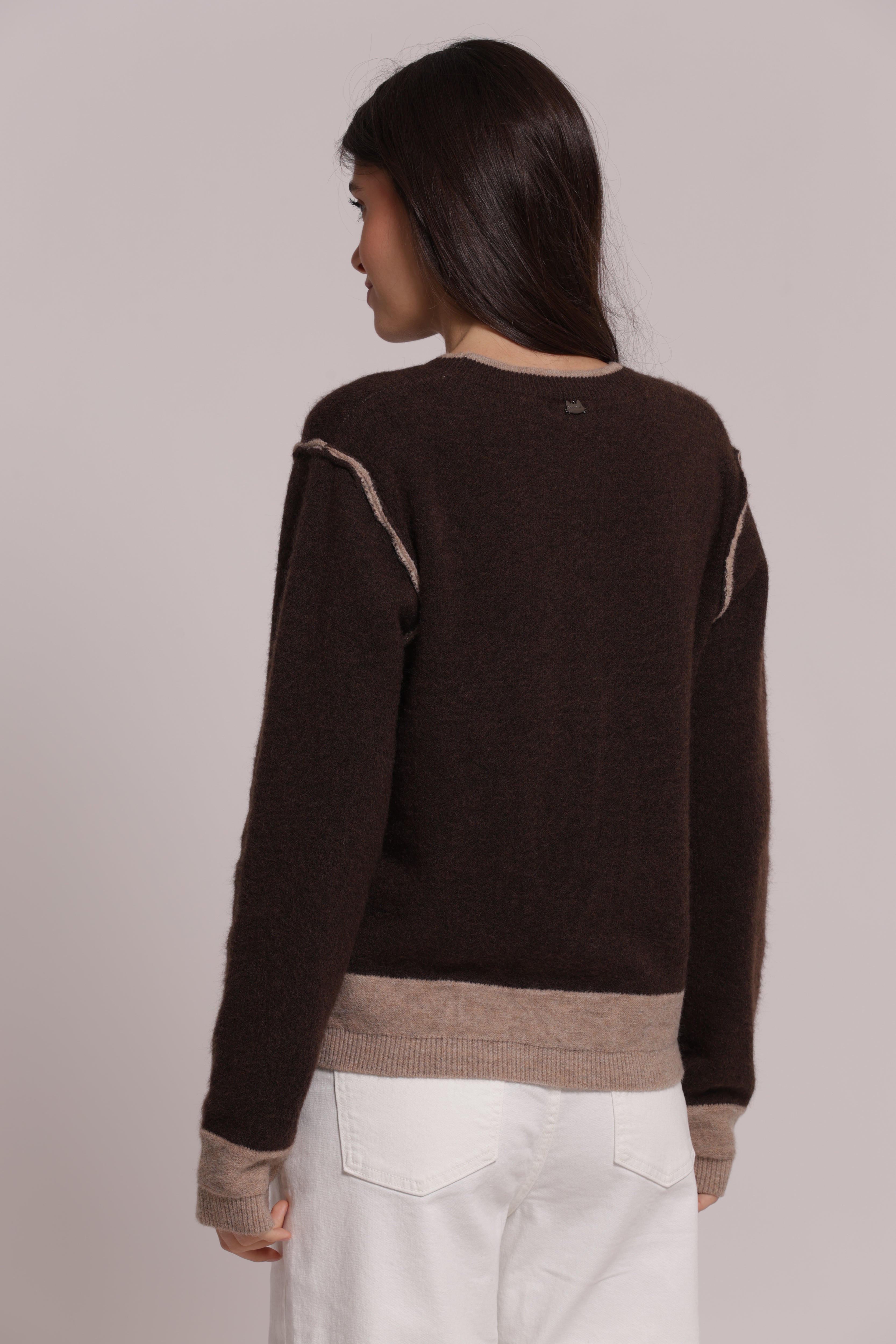 Mimi Mua Maglia Scollo Tondo Contrasti Moro