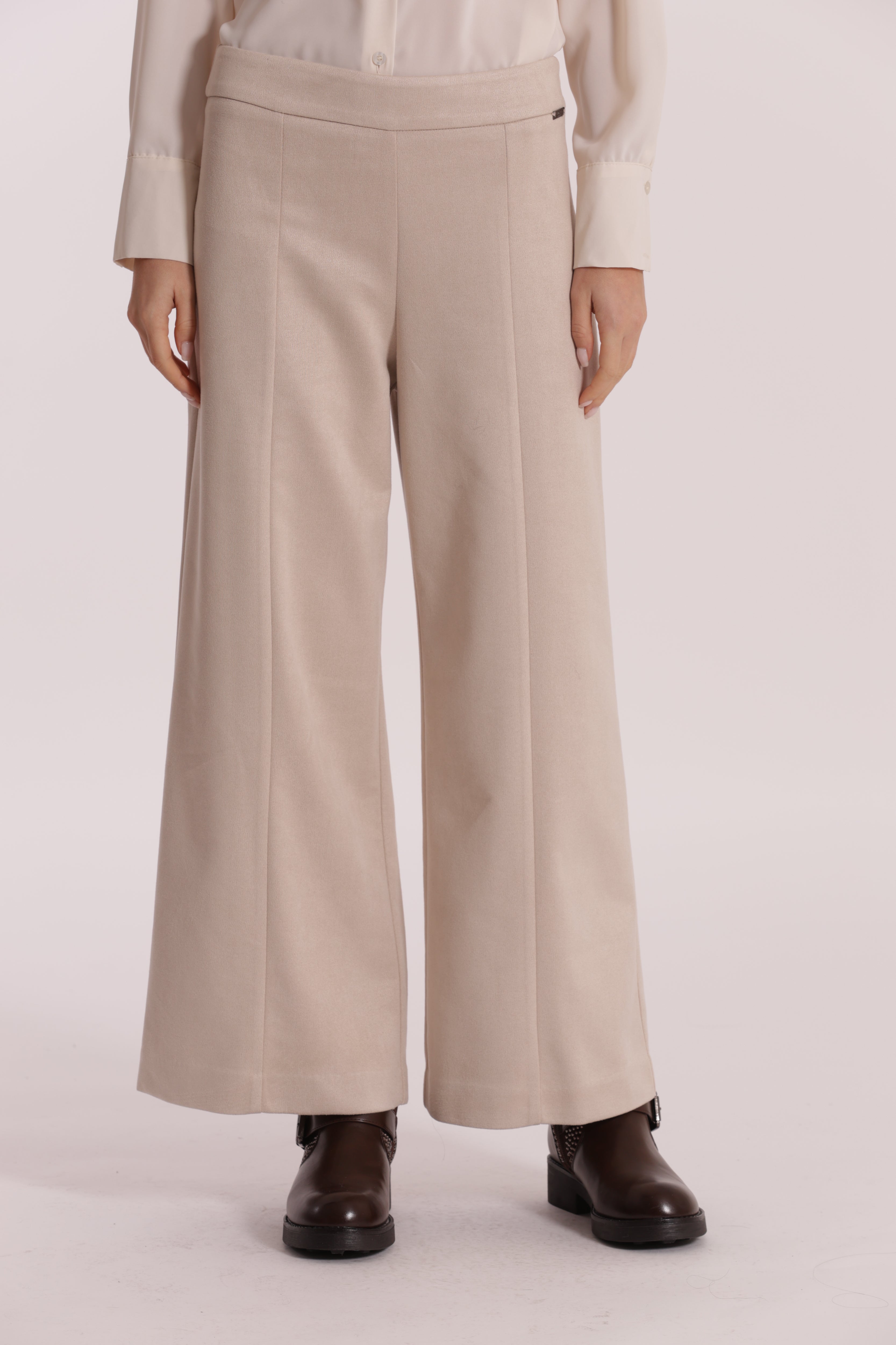Mimi Mua Pantalone Cropped Effetto Camoscio Panna