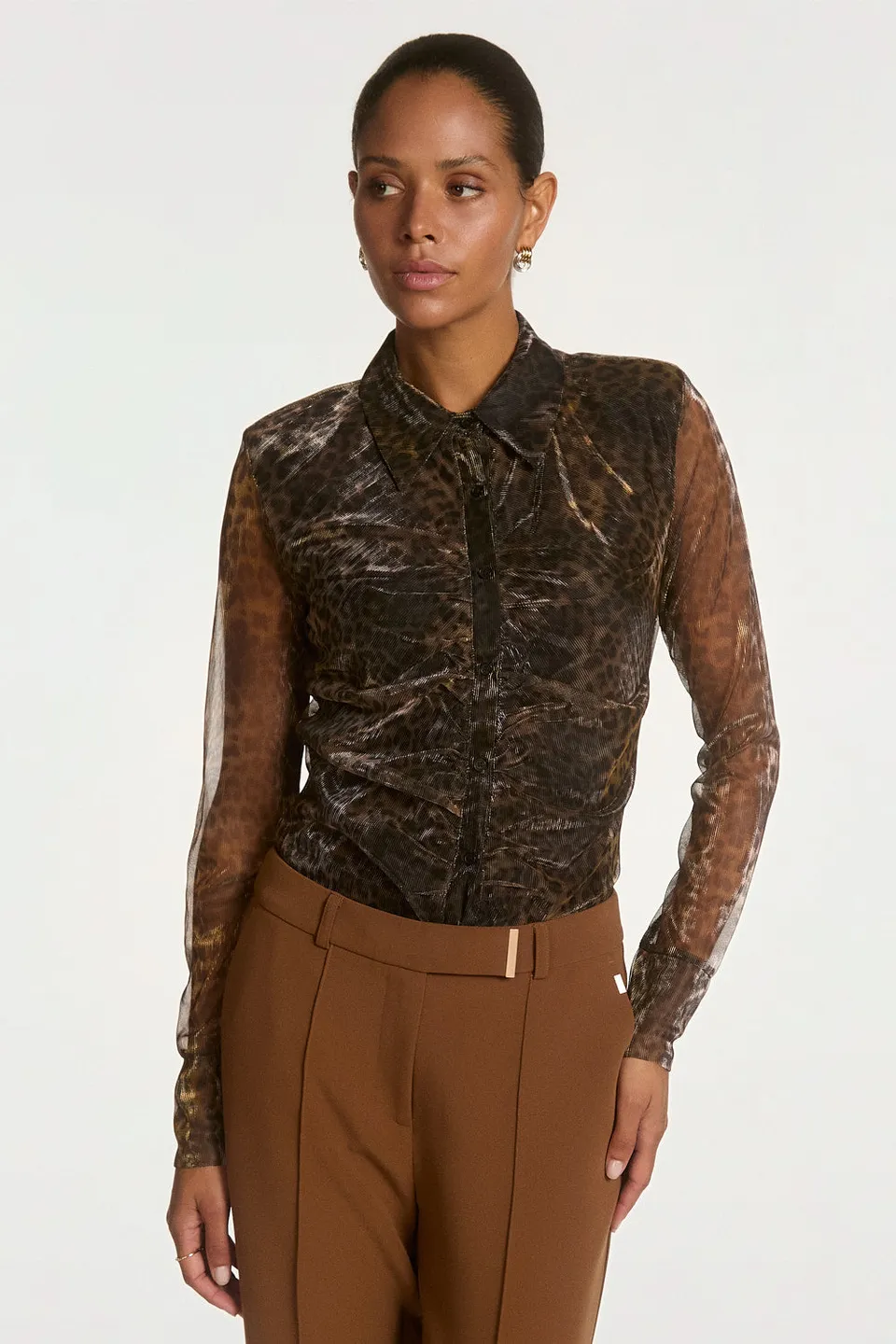 Aaiko Vigo top marrone mesh leopardato