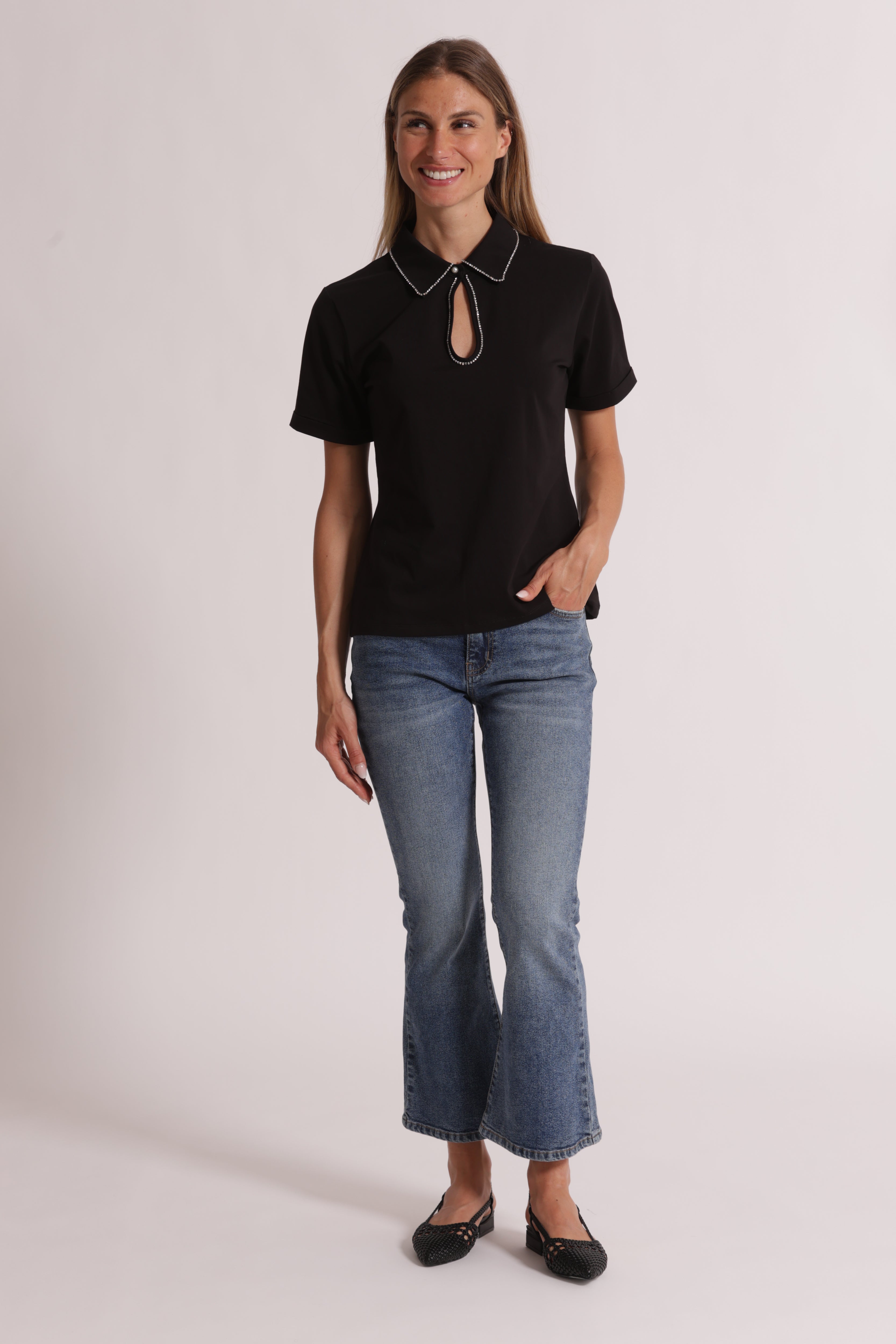 Mimi Mua jeans a zampa blu chiaro cotone