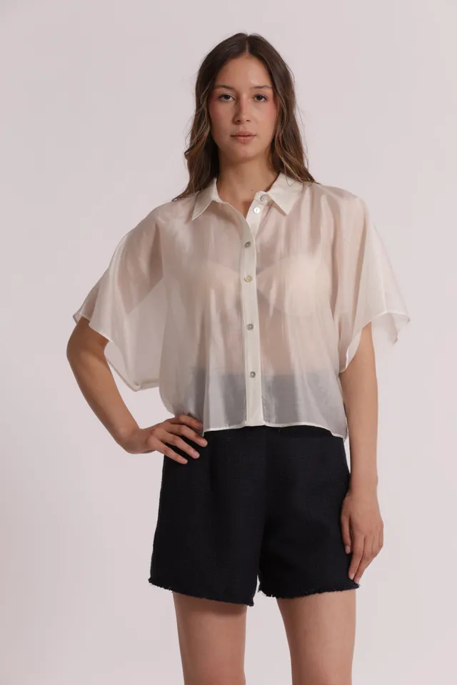 Mimi Mua Camicia Cropped Leggera Camicia Bianca Lyocell