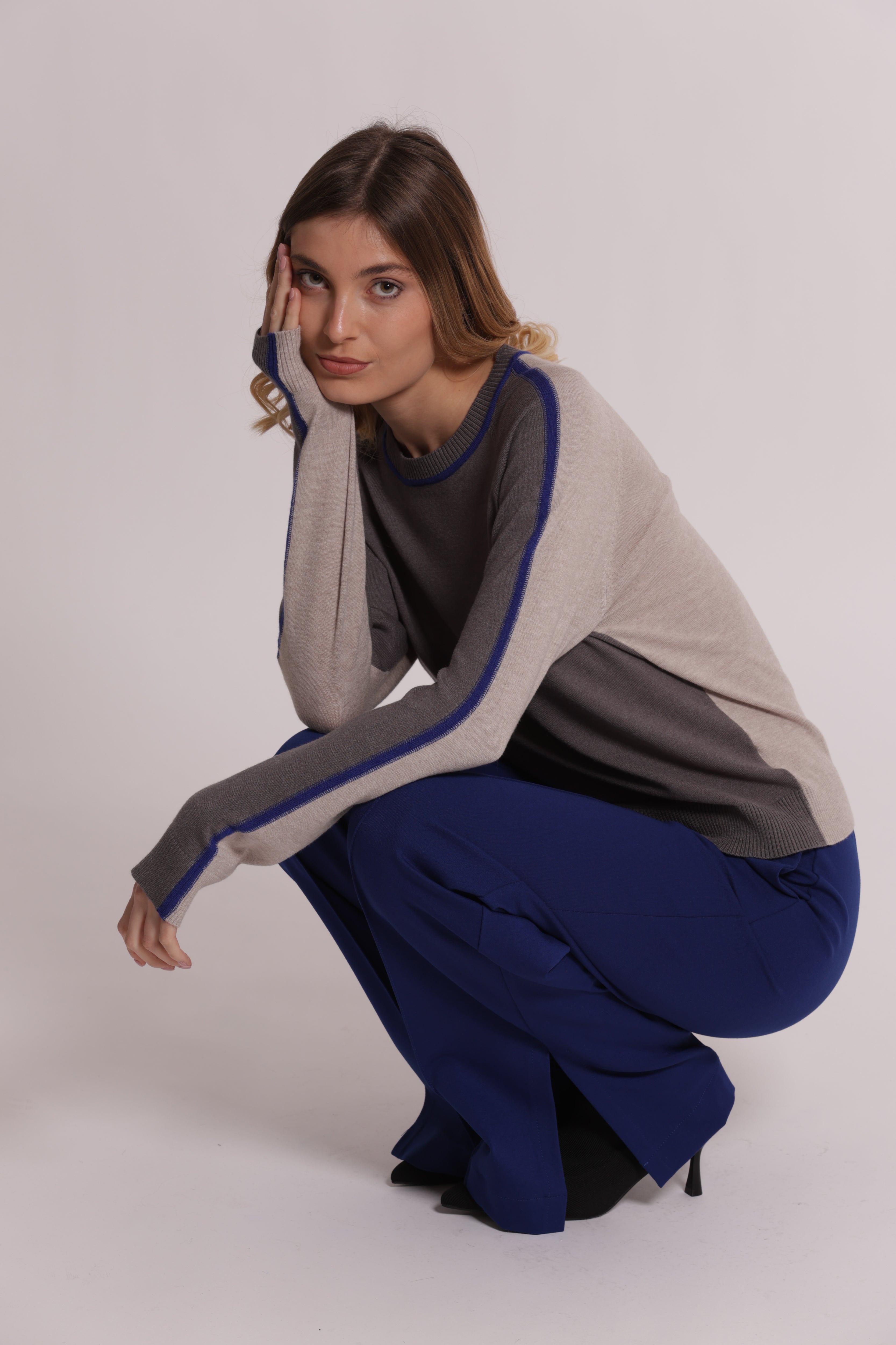 Mimi Mua Bicolor Maglia Girocollo Nera S Viscosa