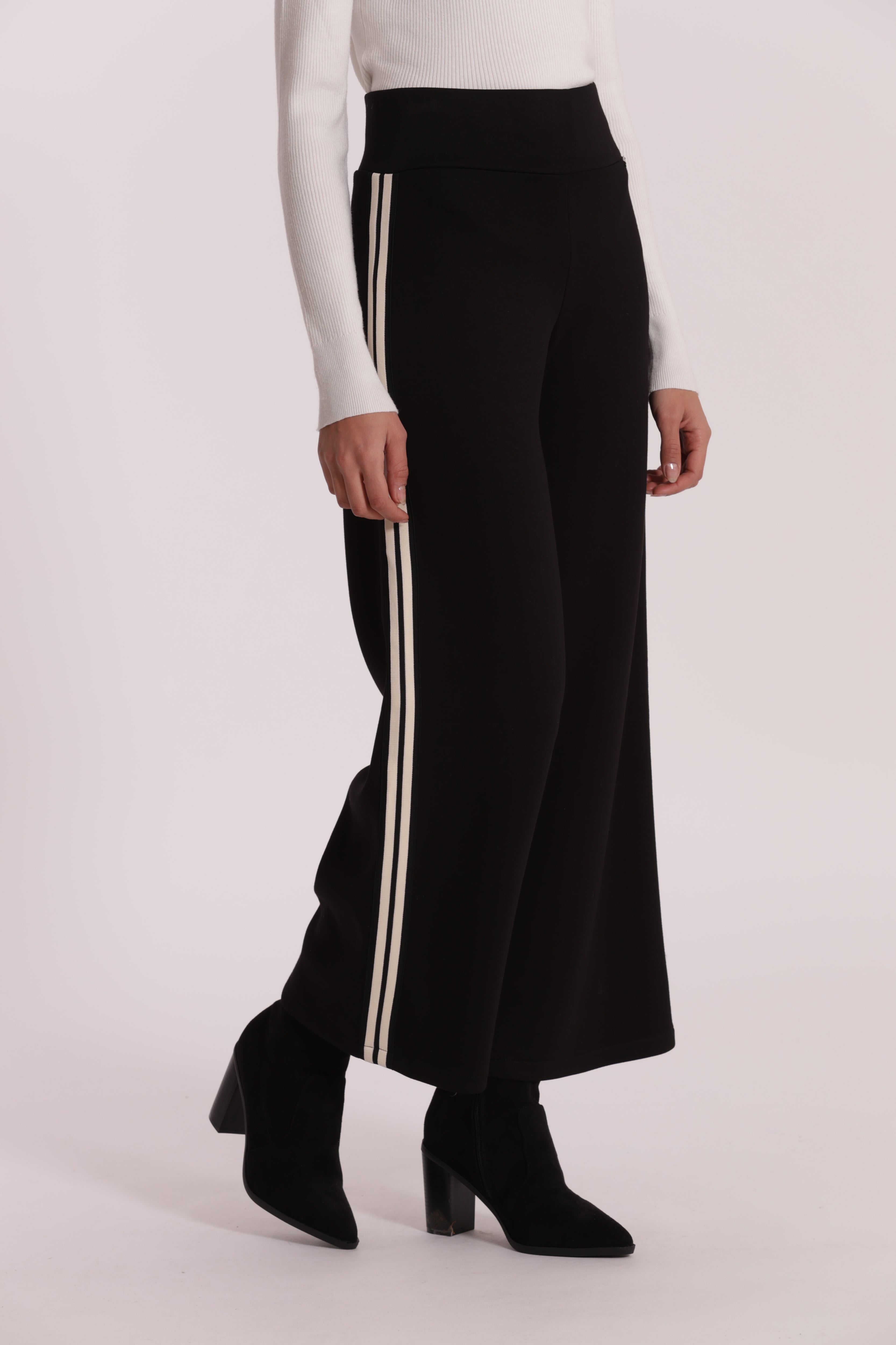 Mimi Mua Pantalone Palazzo Neoprene pantaloni nero passamaneria