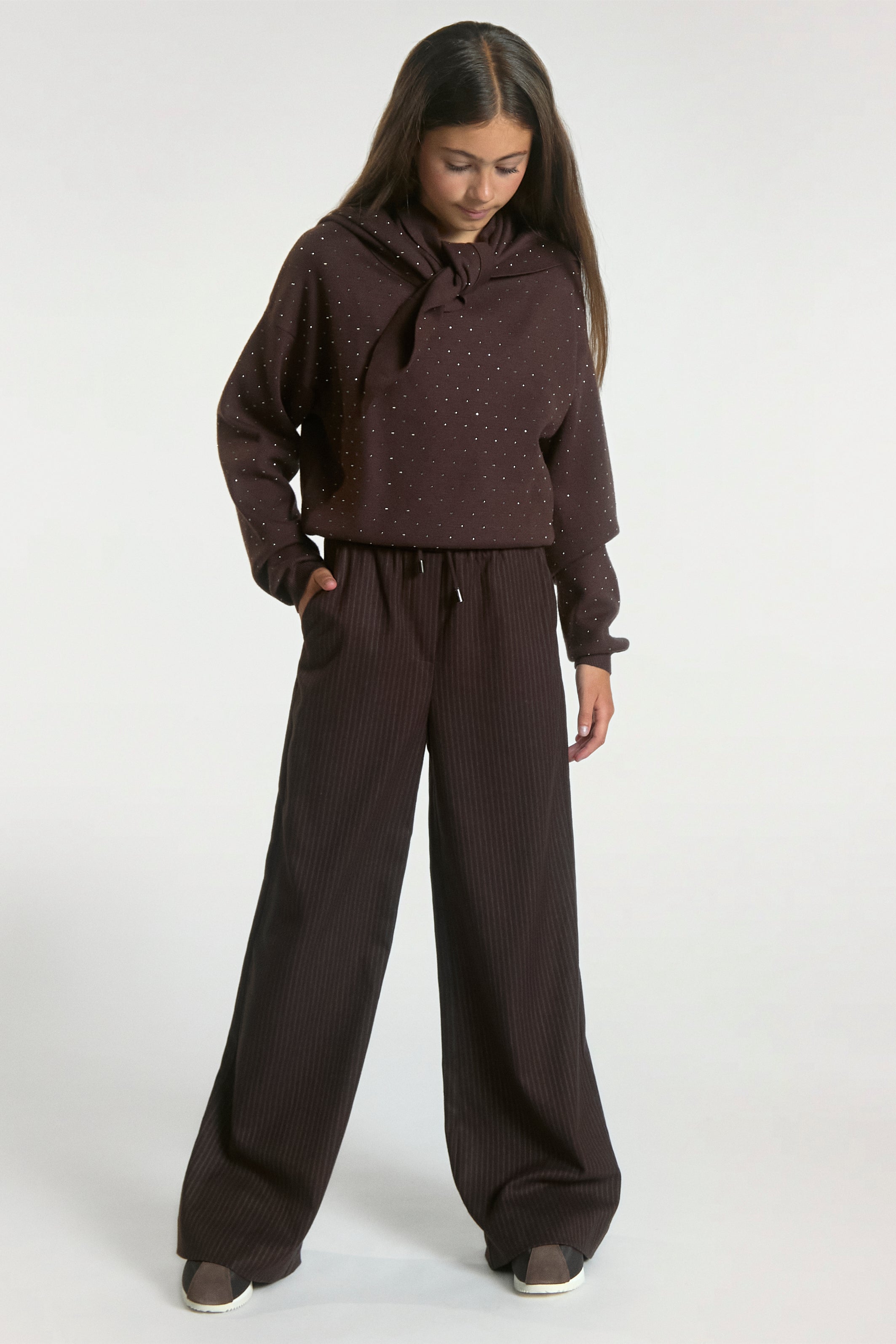 Aaiko Janel sciarpa marrone maglia strass unica