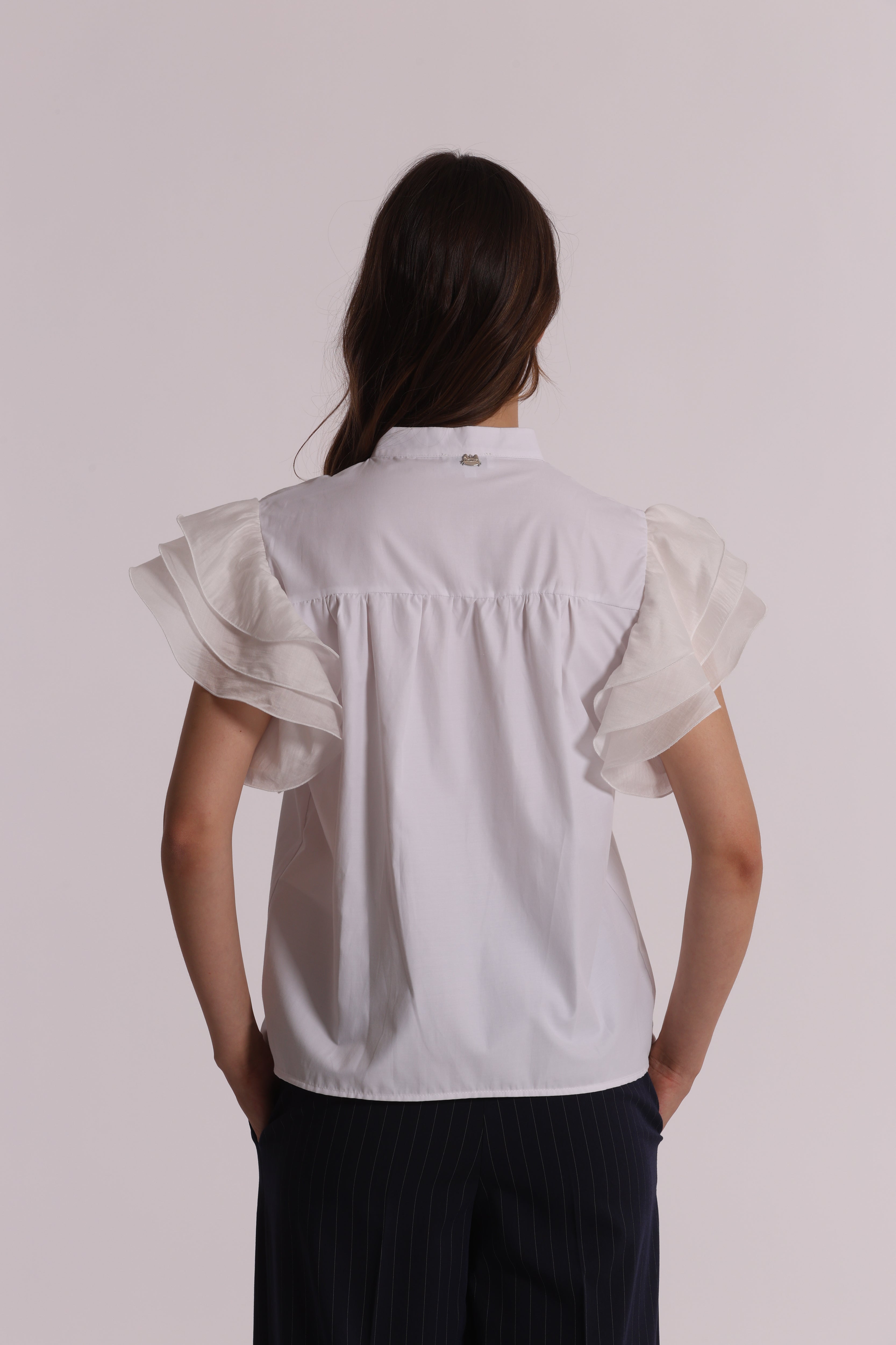 Mimi Mua Camicia Maniche Corte Volant bianco cotone