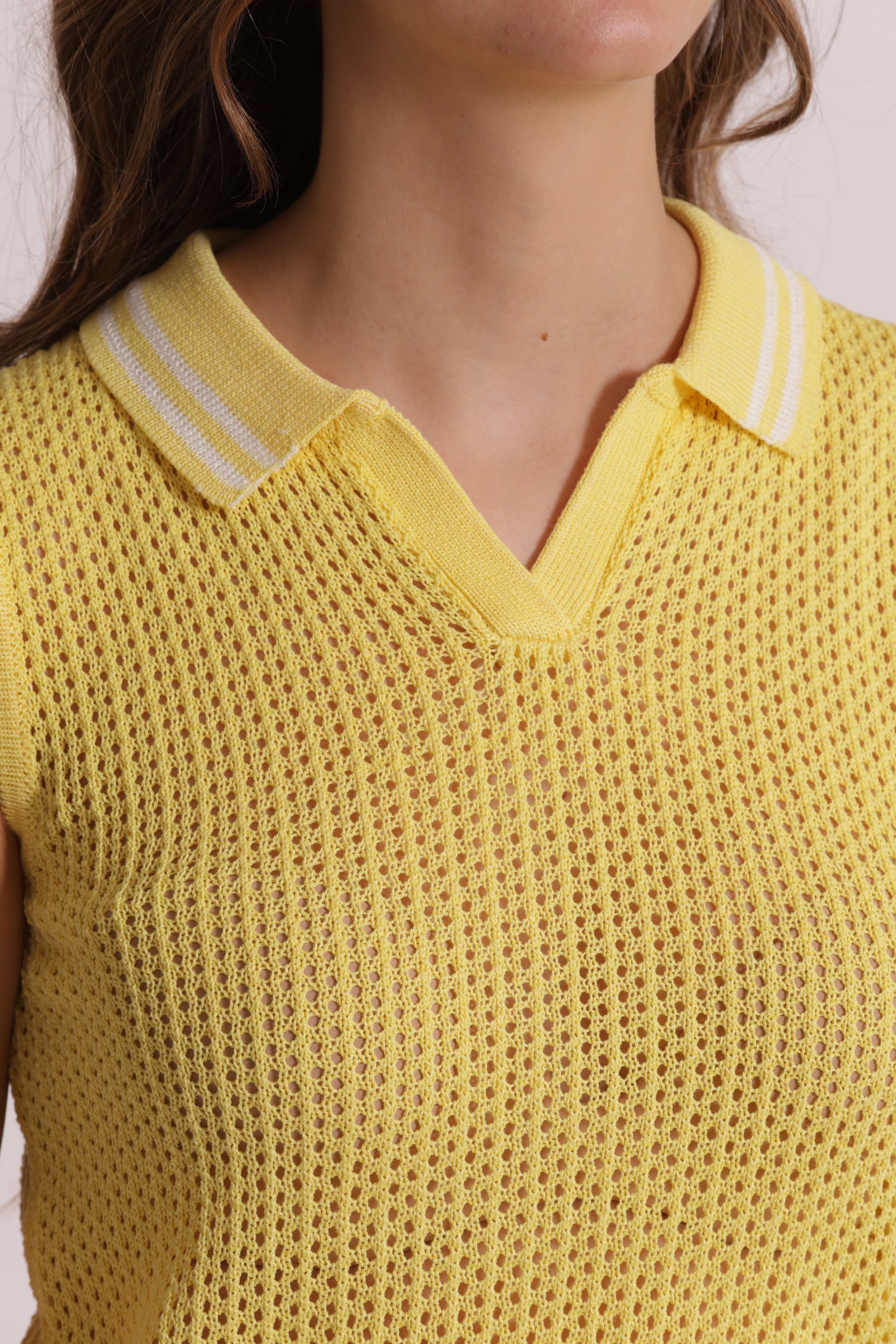 Mimi Mua Top Crochet Maglia Panna Traforata