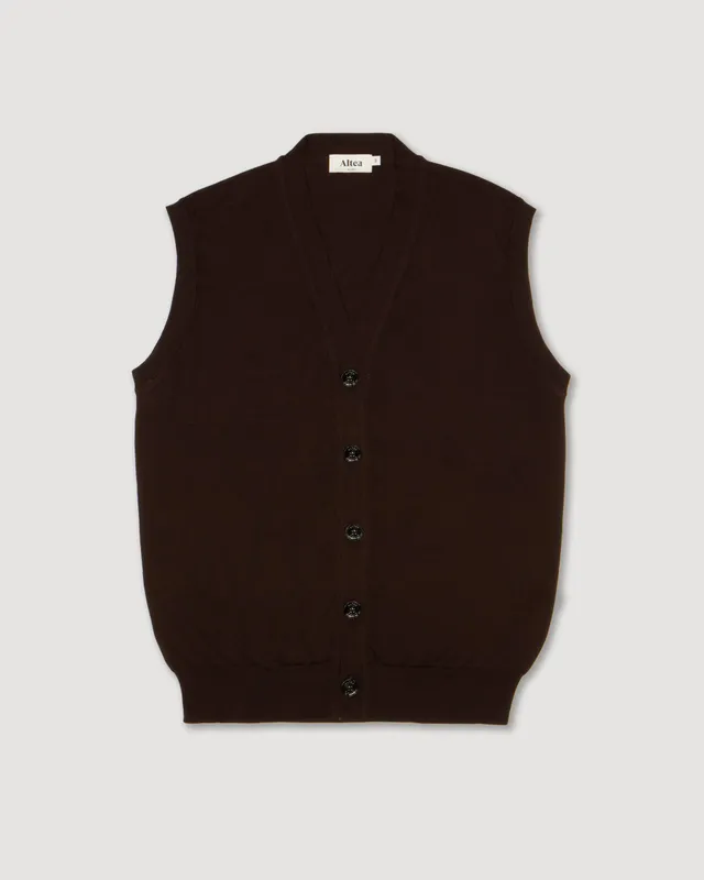 Altea Maglia gilet in cotone rasato moro con bottoni