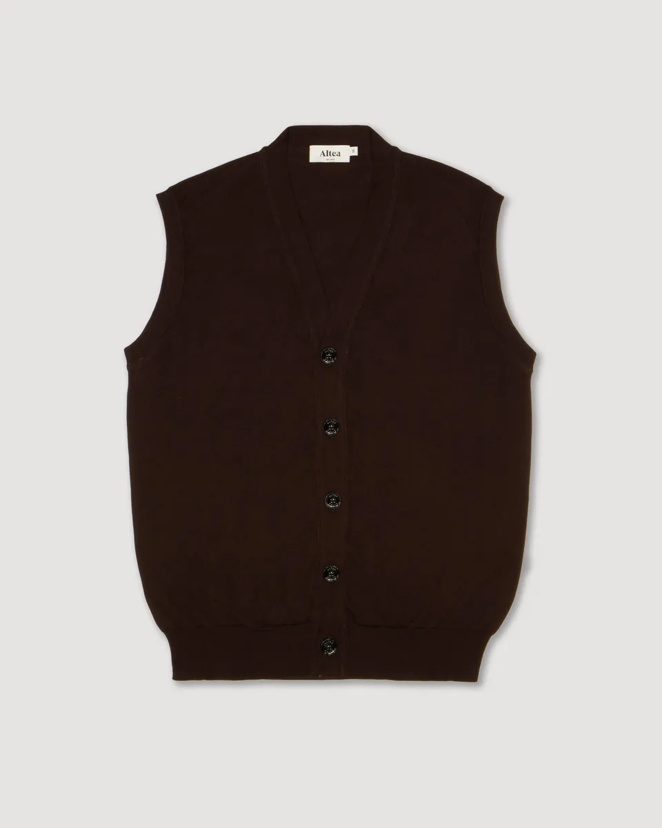 Altea Maglia gilet in cotone rasato moro con bottoni