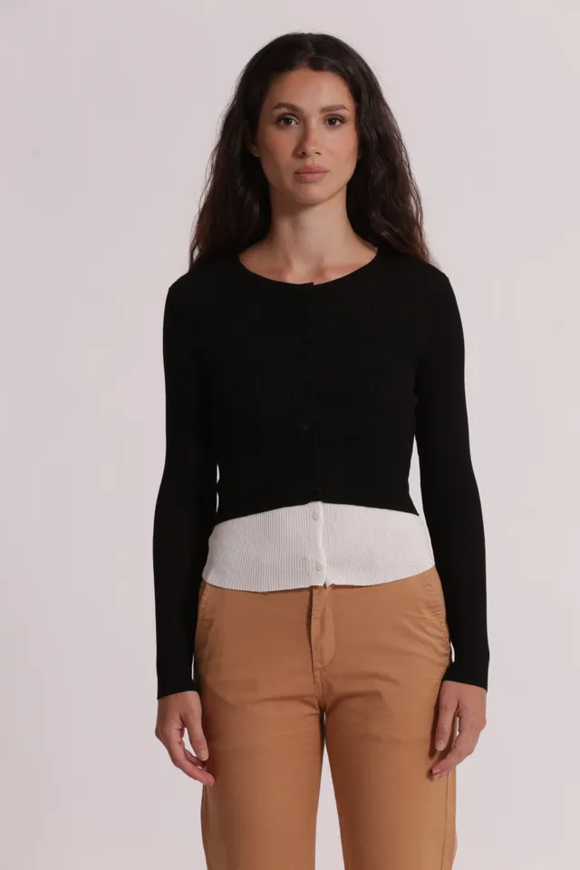 Mimi Mua Cardigan Maglia Doppia Abbottonatura Nero/Panna