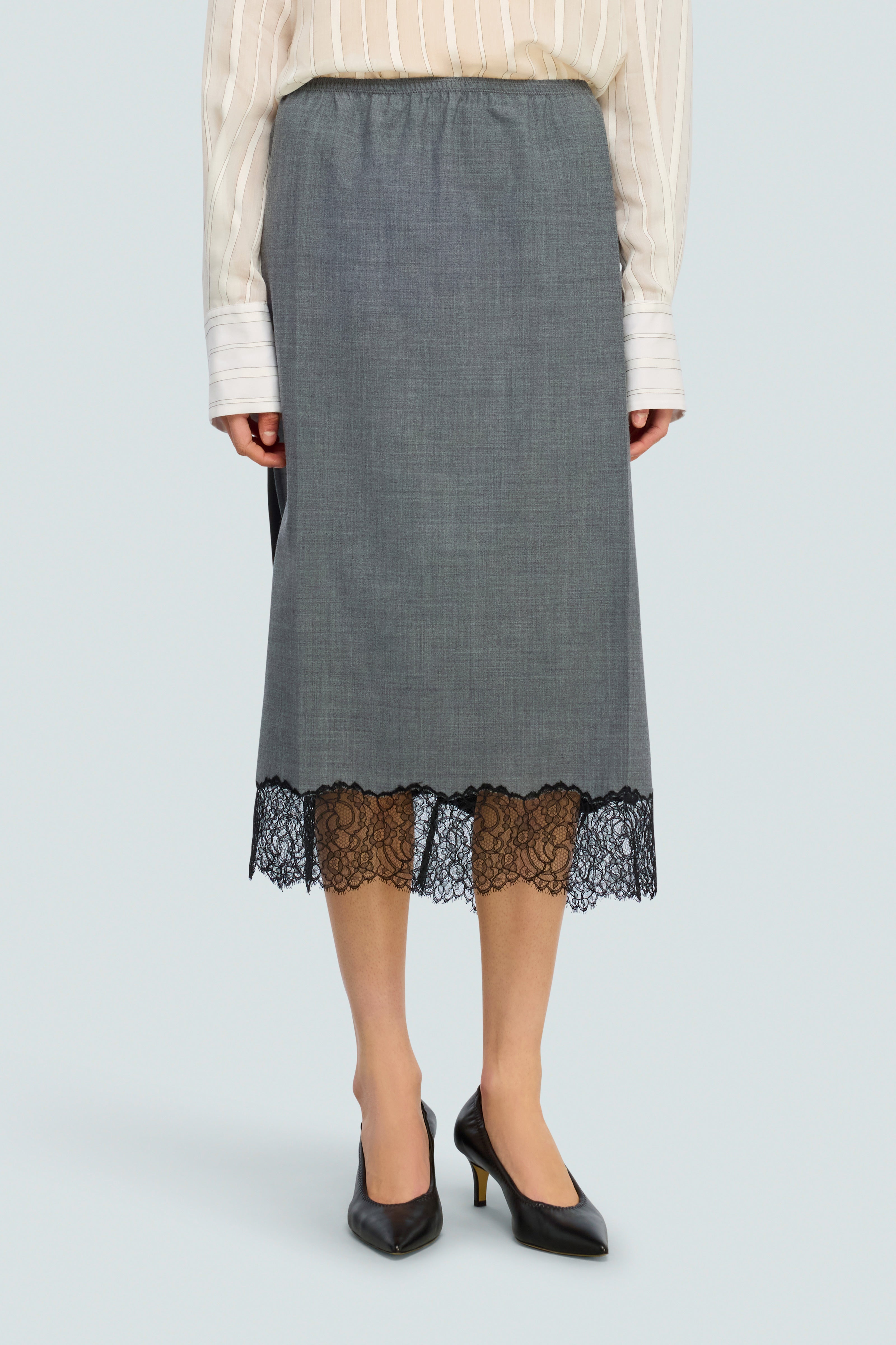 Semicouture Becka gonna midi lana grigia pizzo