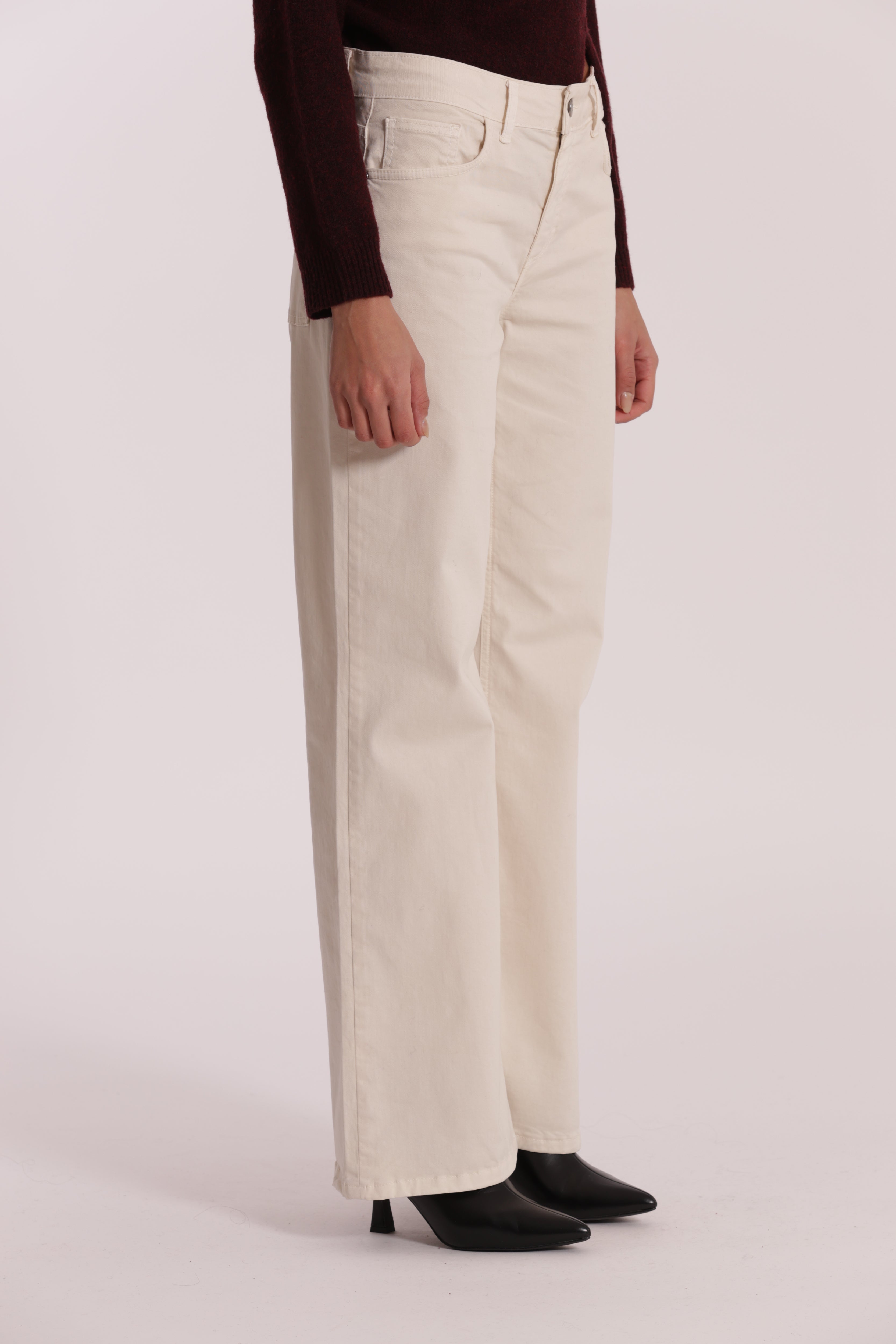 Mimi Mua Pantalone Dritto Tasca Quadrata Burro Gabardina