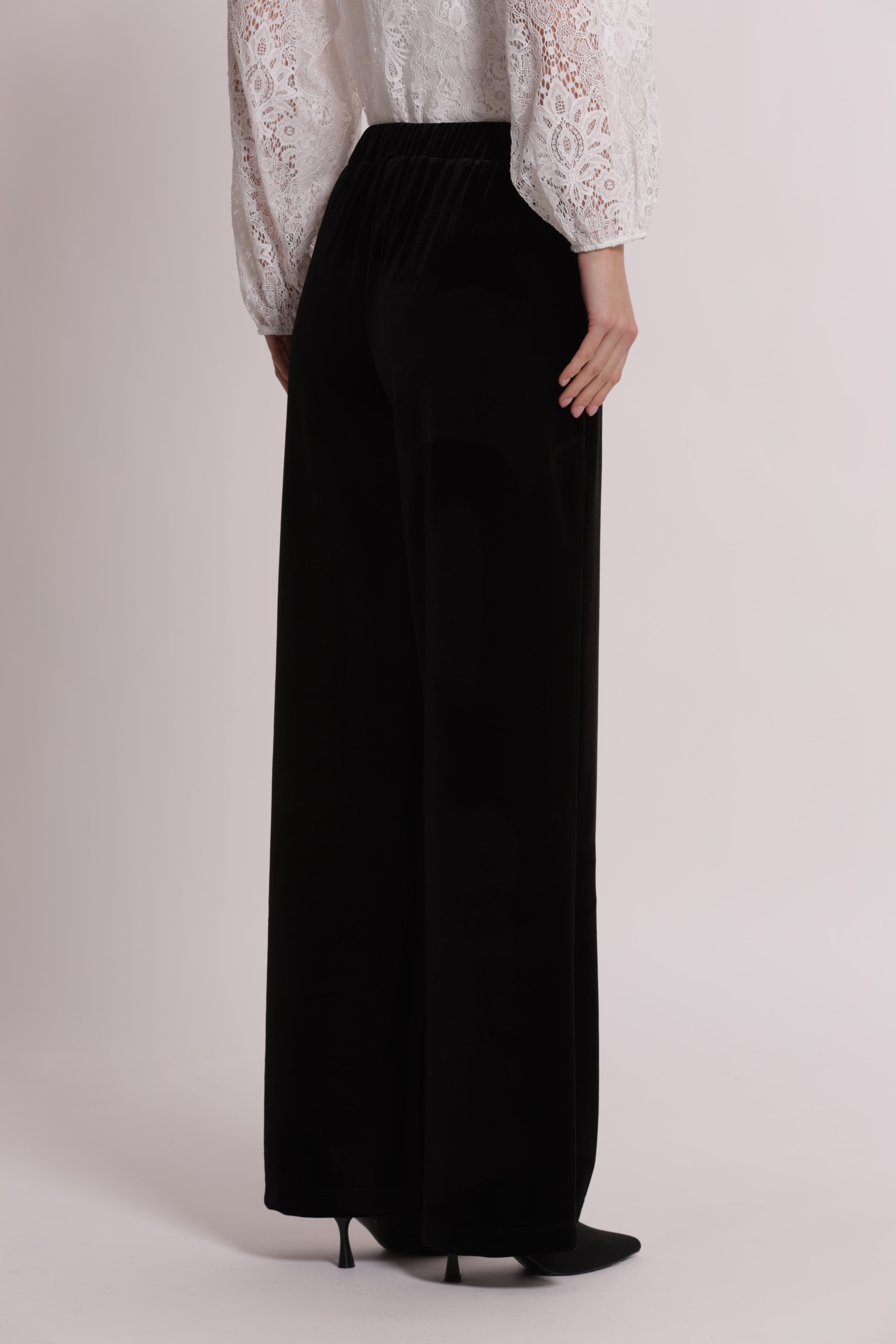 Mimi Mua Palazzo Velluto Pantaloni Nero Morbido